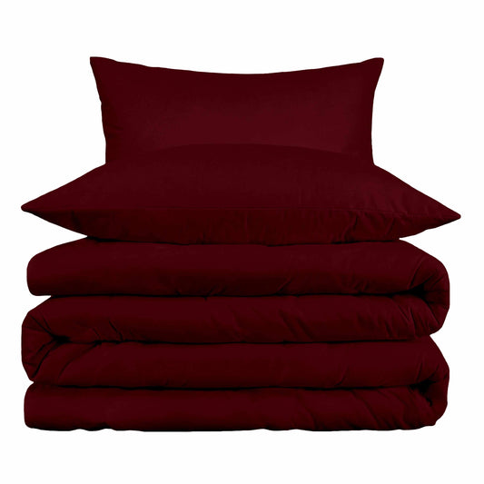 Superior Egyptian Cotton Solid All-Season Duvet Cover Set with Button Closure - Burgundy