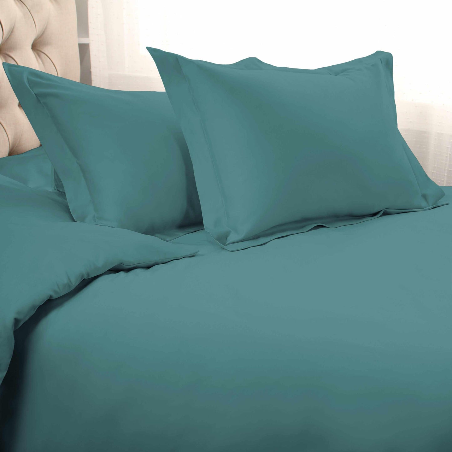 Superior Egyptian Cotton Solid All-Season Duvet Cover Set with Button Closure - Deep Sea
