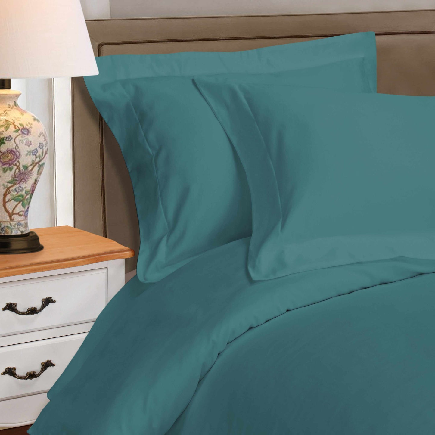 Superior Egyptian Cotton Solid All-Season Duvet Cover Set with Button Closure - Deep Sea