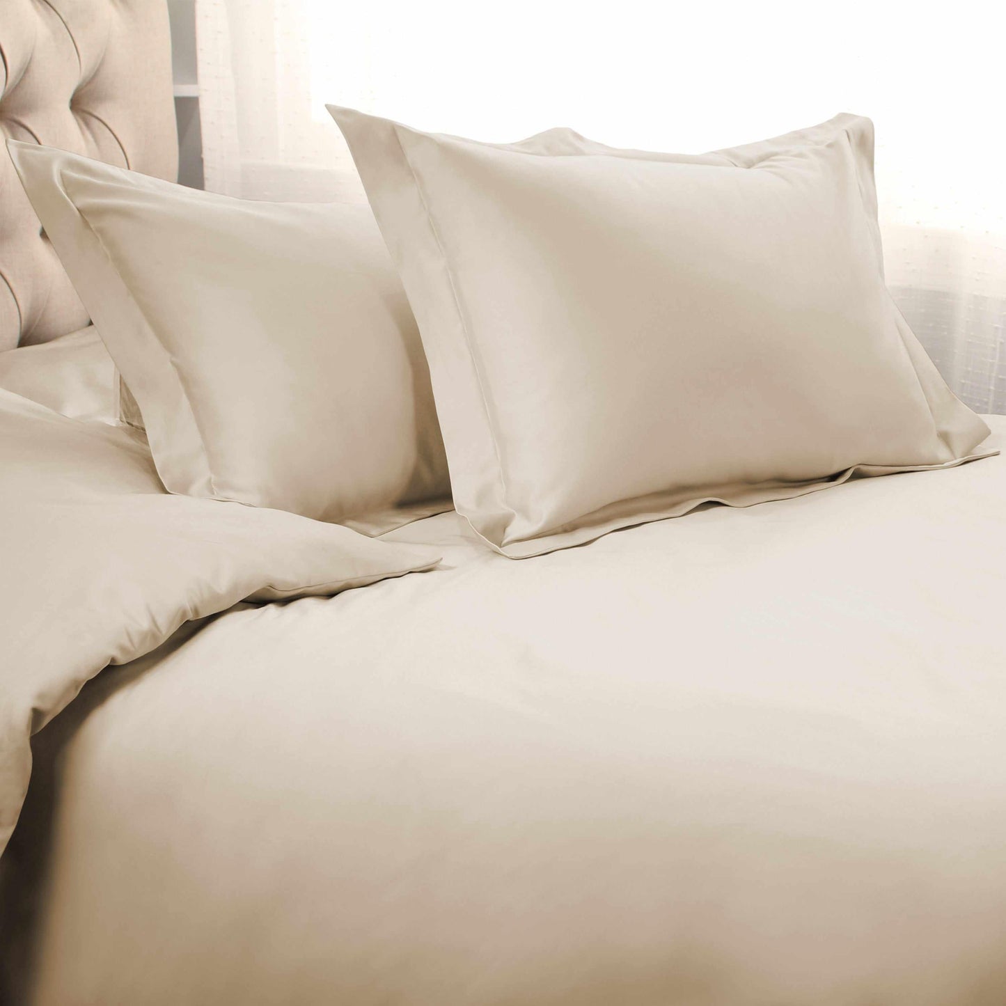 Superior Egyptian Cotton Solid All-Season Duvet Cover Set with Button Closure - Ivory