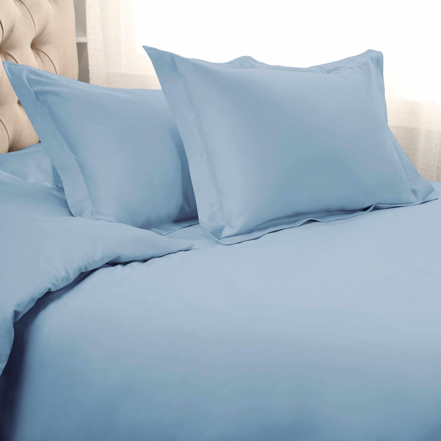 Superior Egyptian Cotton Solid All-Season Duvet Cover Set with Button Closure - Light Blue