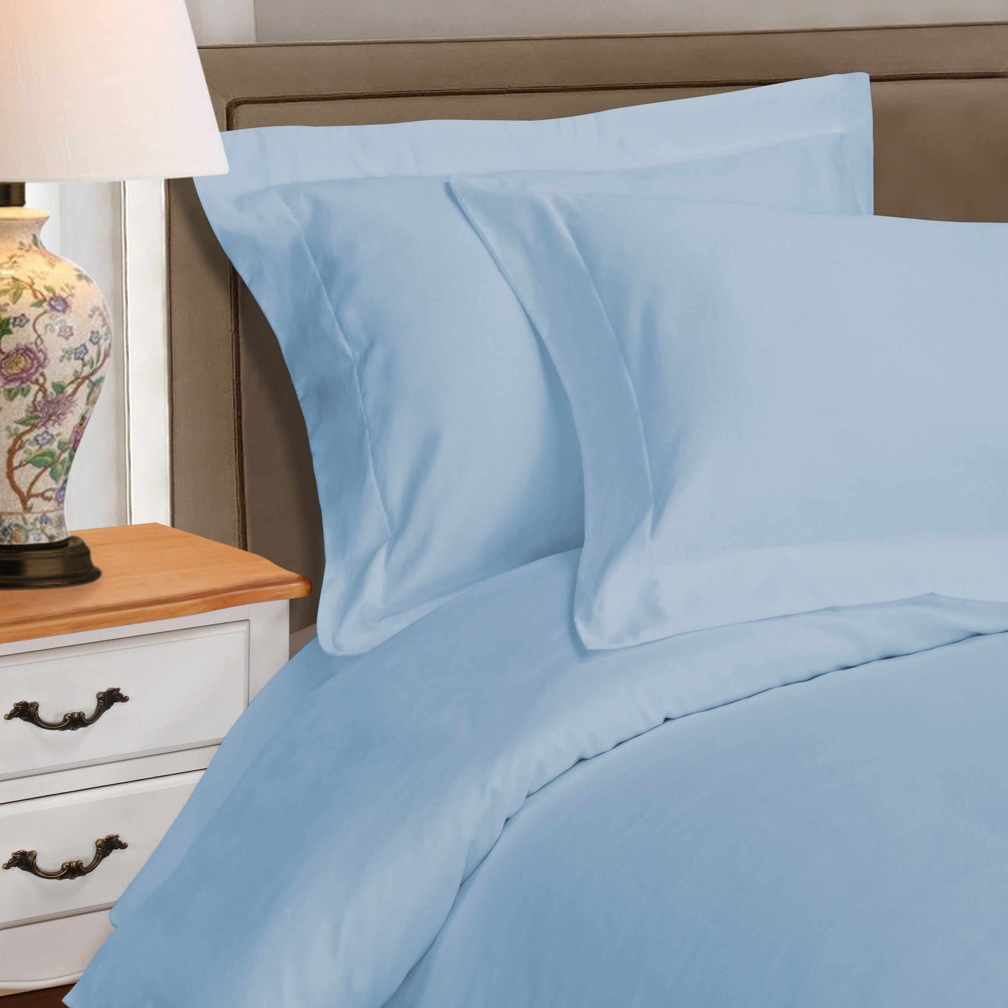 Superior Egyptian Cotton Solid All-Season Duvet Cover Set with Button Closure - Light Blue