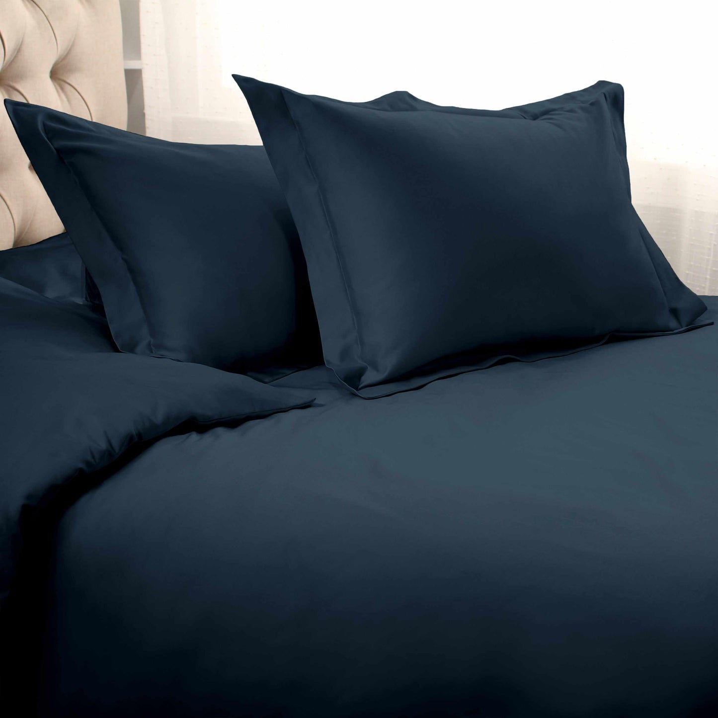 Superior Egyptian Cotton Solid All-Season Duvet Cover Set with Button Closure - Navy Blue