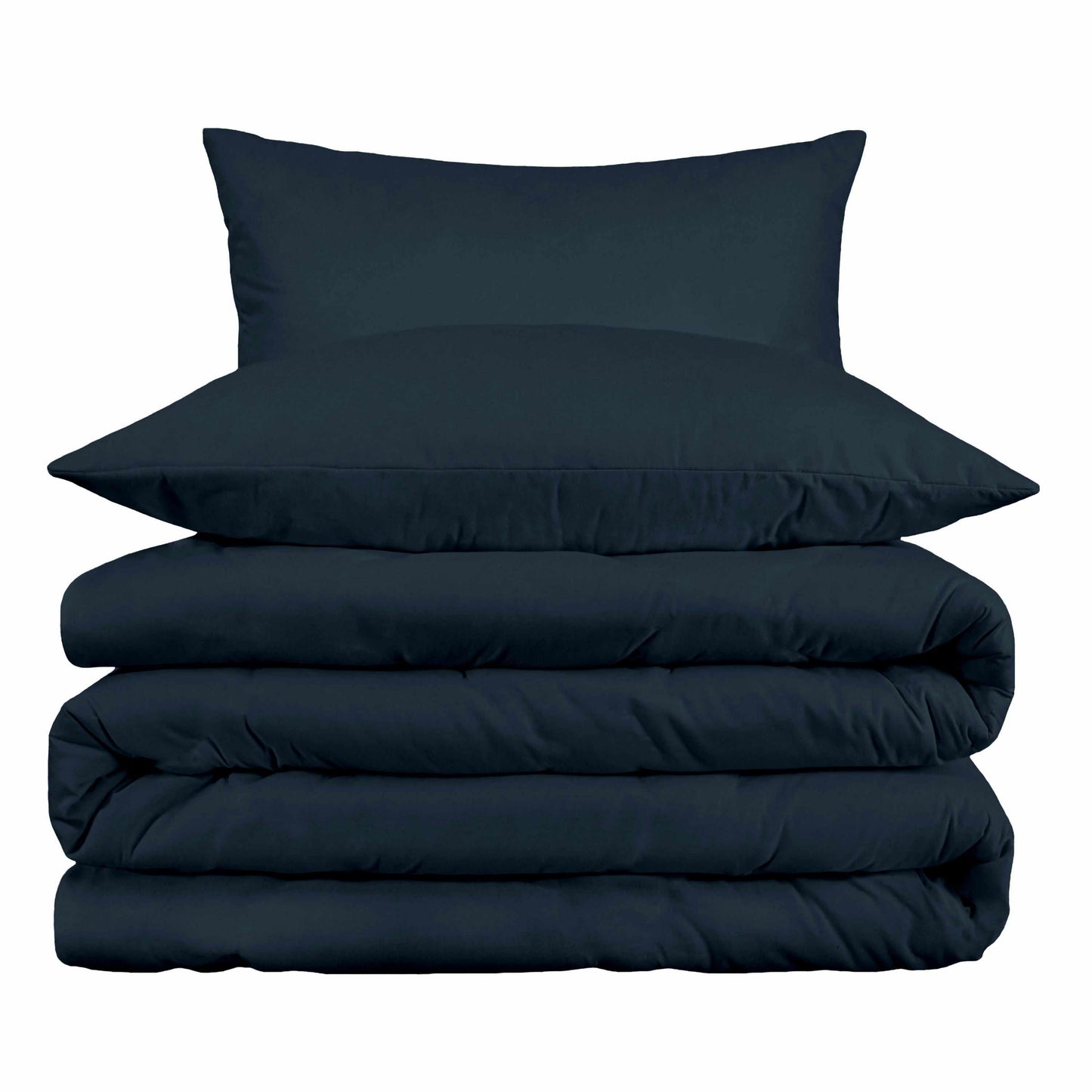 Superior Egyptian Cotton Solid All-Season Duvet Cover Set with Button Closure - Navy Blue