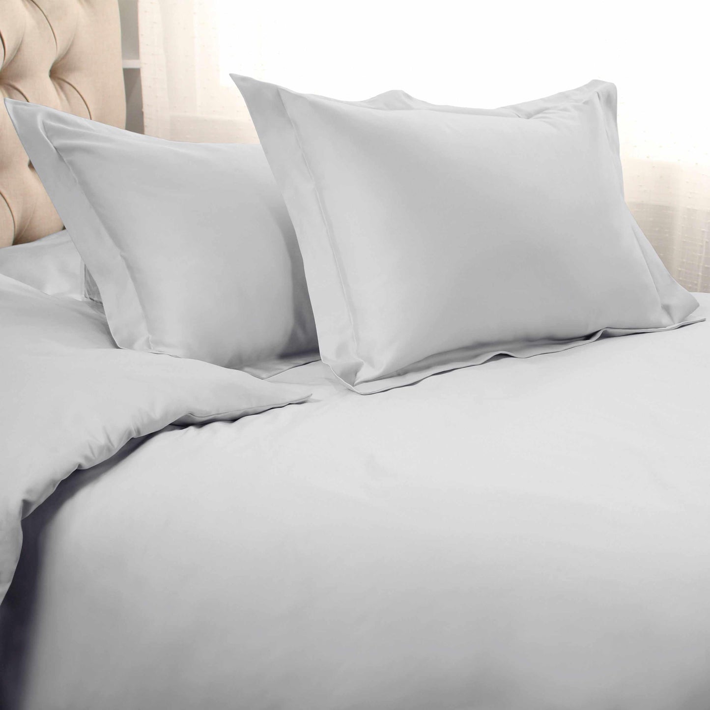 Superior Egyptian Cotton Solid All-Season Duvet Cover Set with Button Closure - Platinum