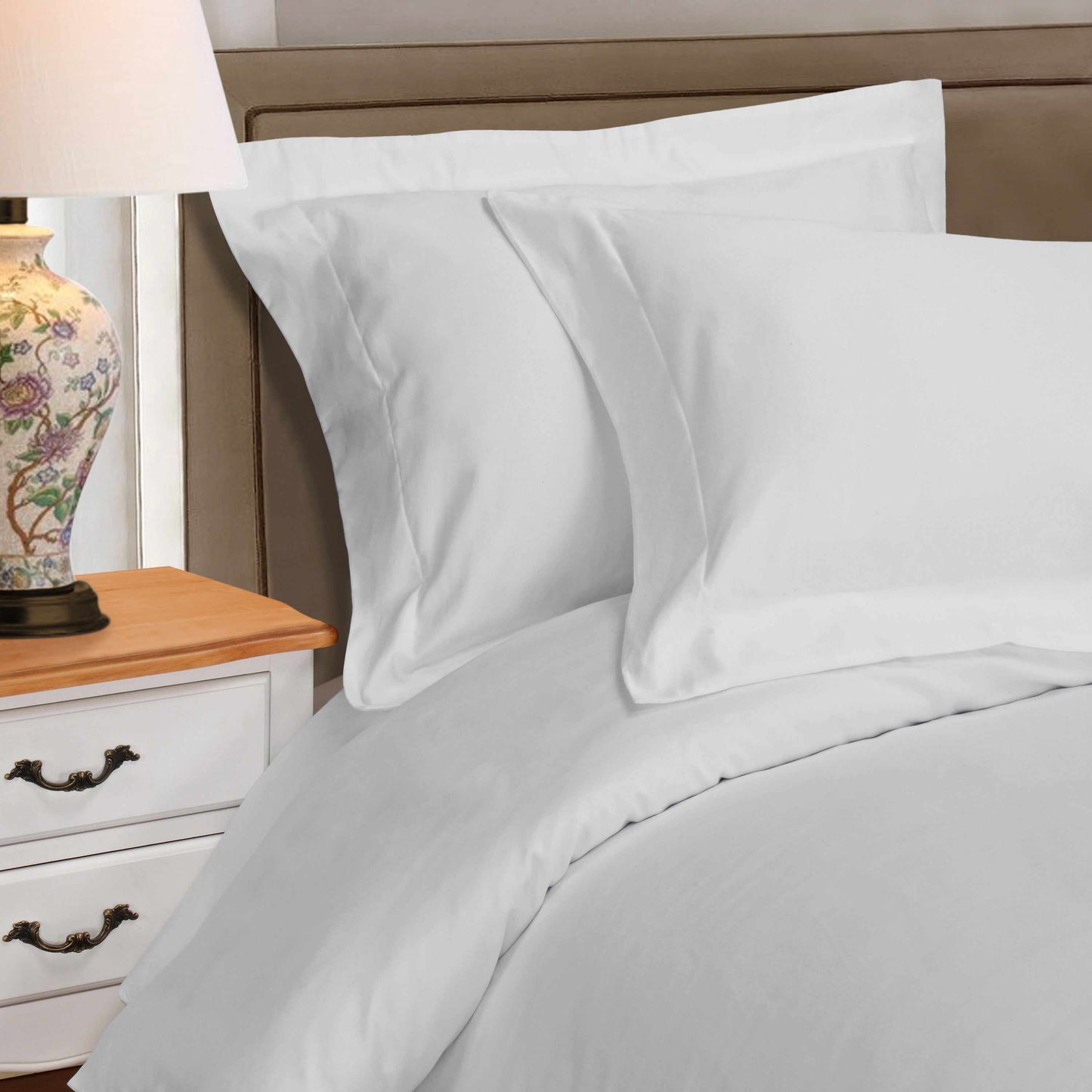 Superior Egyptian Cotton Solid All-Season Duvet Cover Set with Button Closure - Platinum