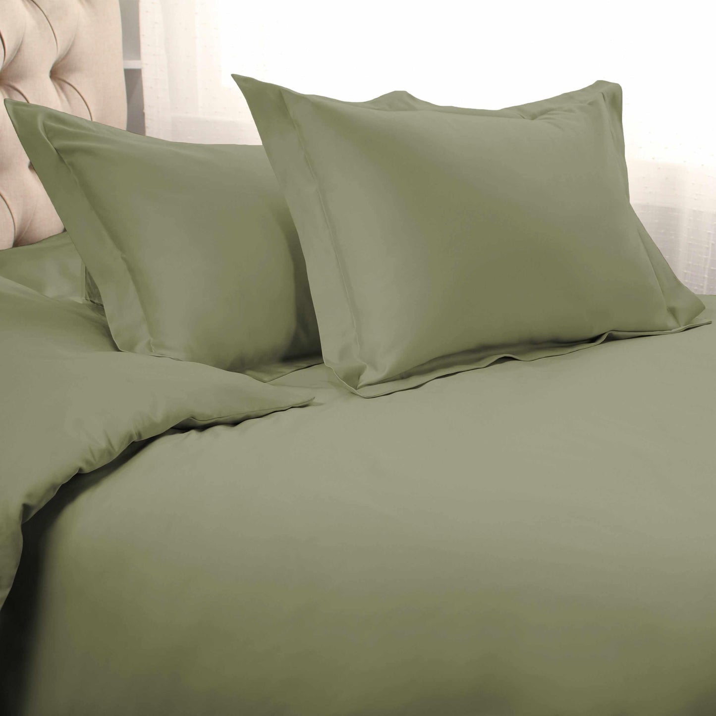Superior Egyptian Cotton Solid All-Season Duvet Cover Set with Button Closure - Sage