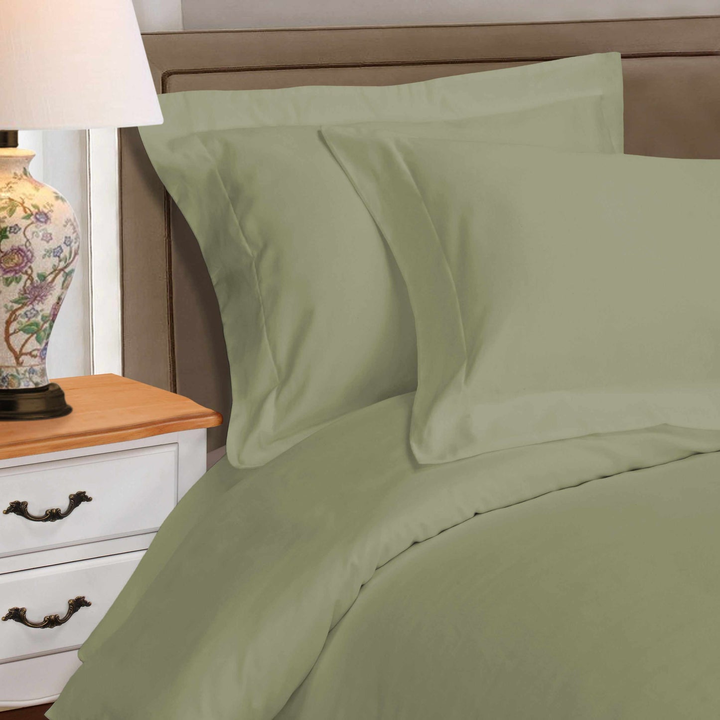 Superior Egyptian Cotton Solid All-Season Duvet Cover Set with Button Closure - sage
