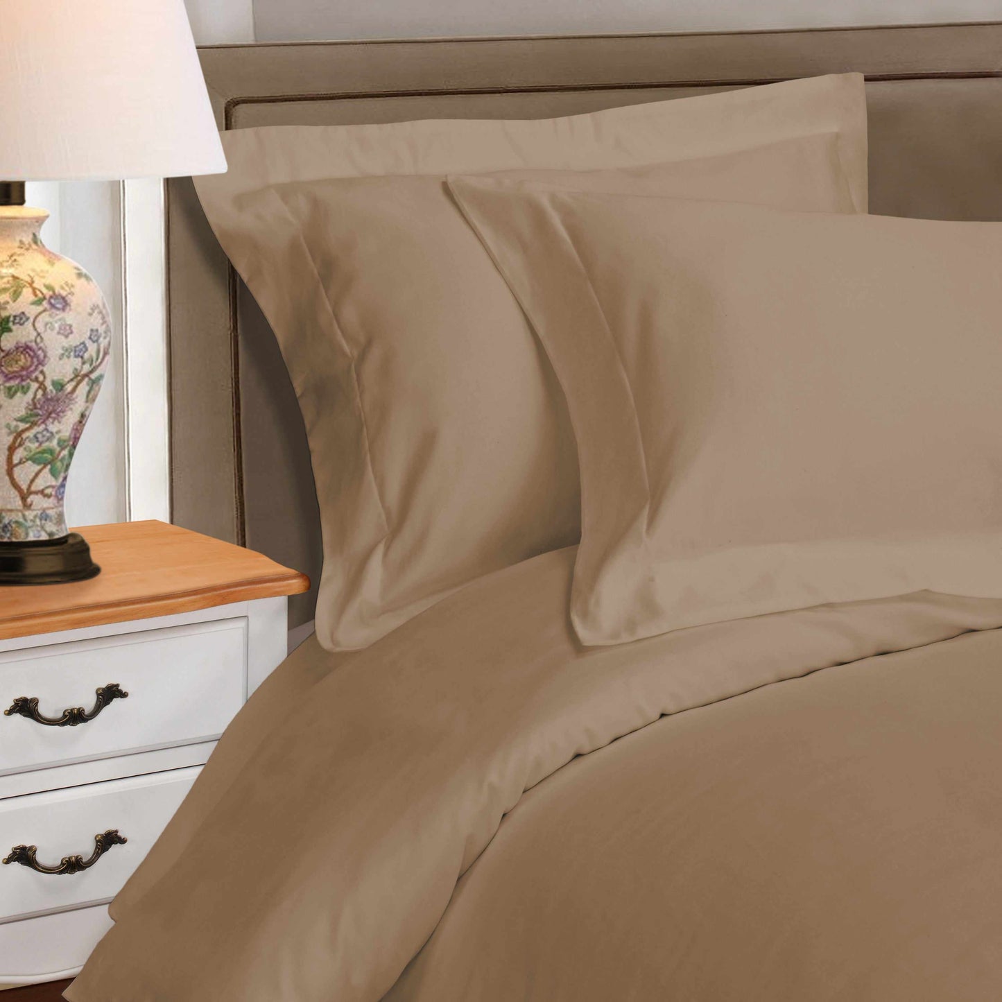 Superior Egyptian Cotton Solid All-Season Duvet Cover Set with Button Closure - Taupe