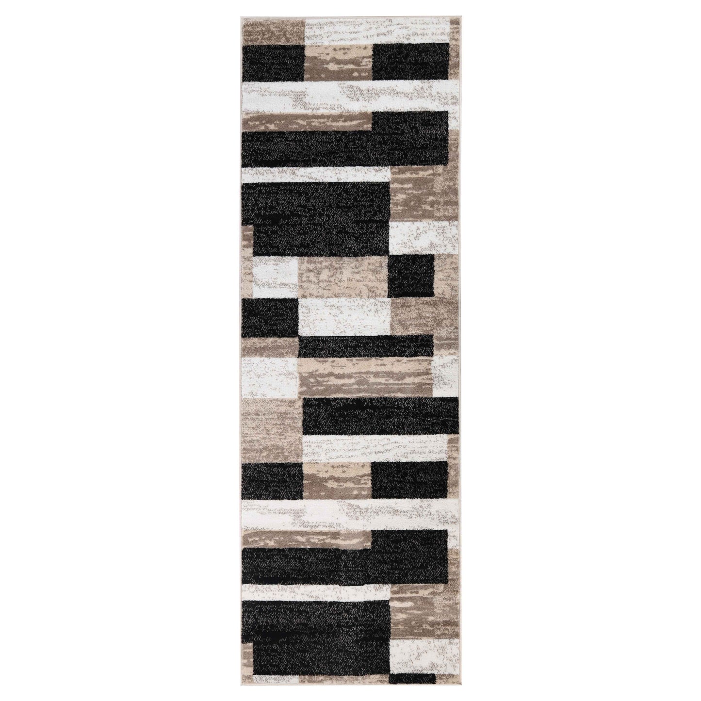 Rockwood Modern Geometric Patchwork Indoor Area Rug or Runner - Ivory-Beige