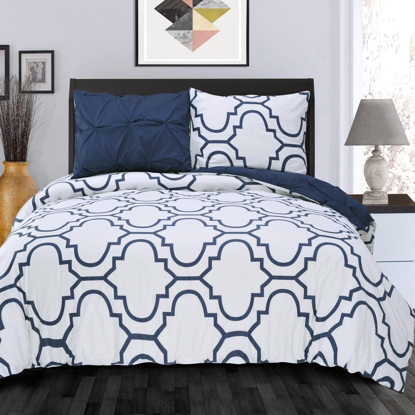 Superior Cotton Modern Geometric Valencia  Set with Button Closure - Blue