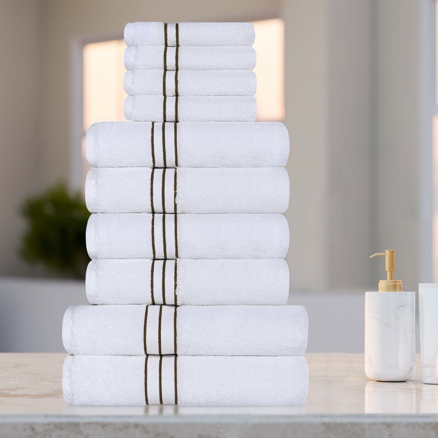Ultra-Plush Turkish Cotton Hotel Collection Super Absorbent Solid Luxury Bathroom Set - Latte