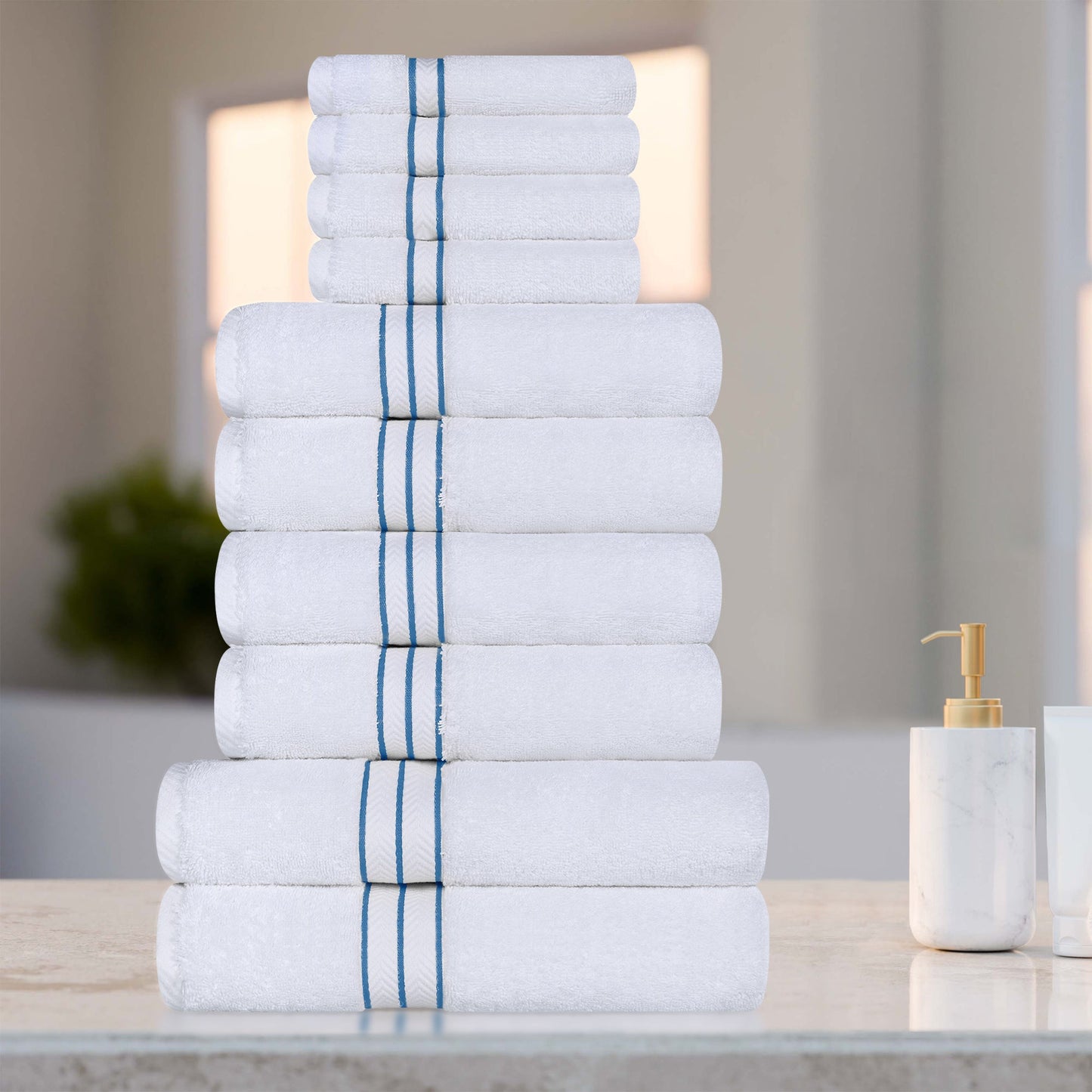 Ultra-Plush Turkish Cotton Hotel Collection Super Absorbent Solid Luxury Bathroom Set - Light Blue