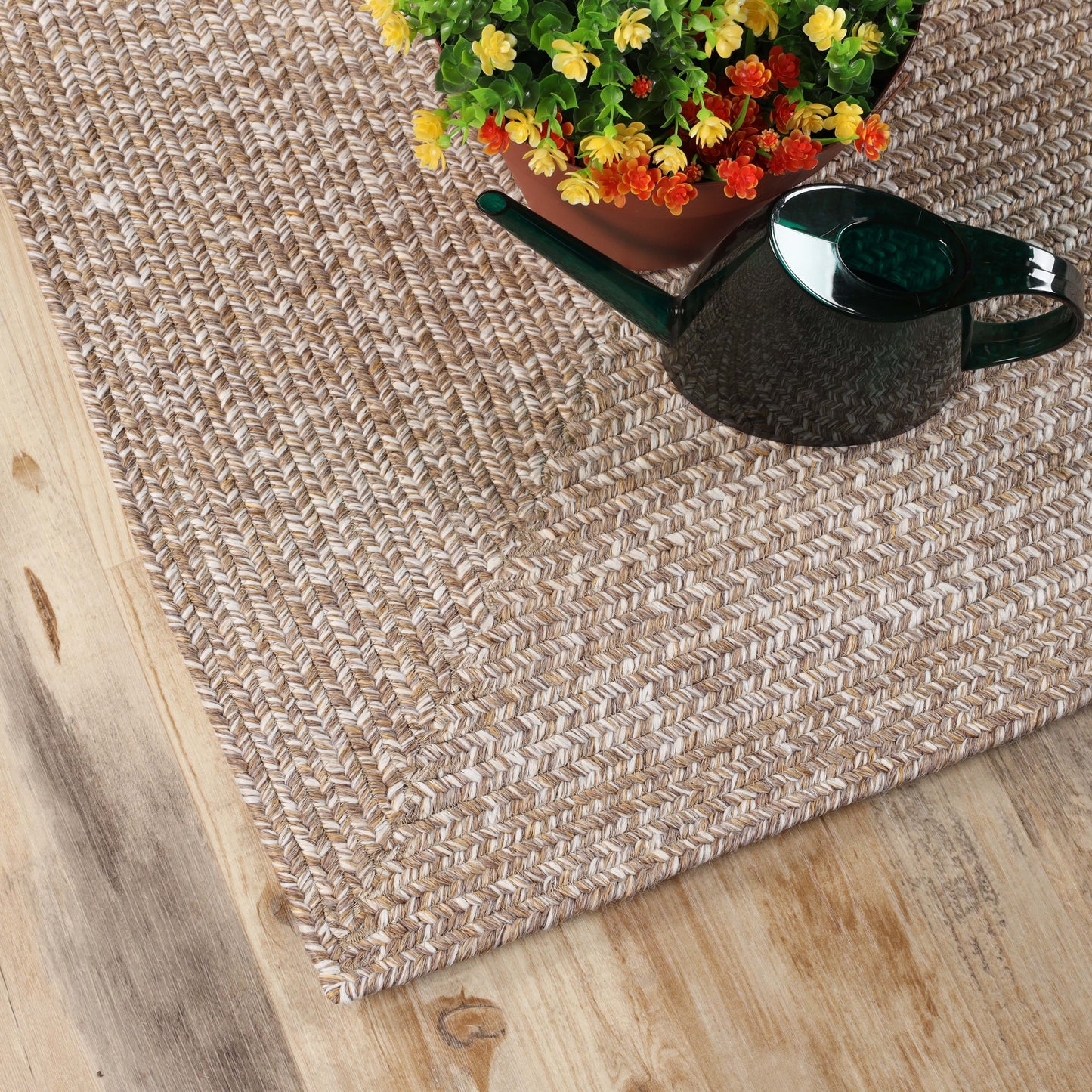 Multi Toned Braided Area Rug Bohemian Indoor Outdoor Rugs - Cream-White