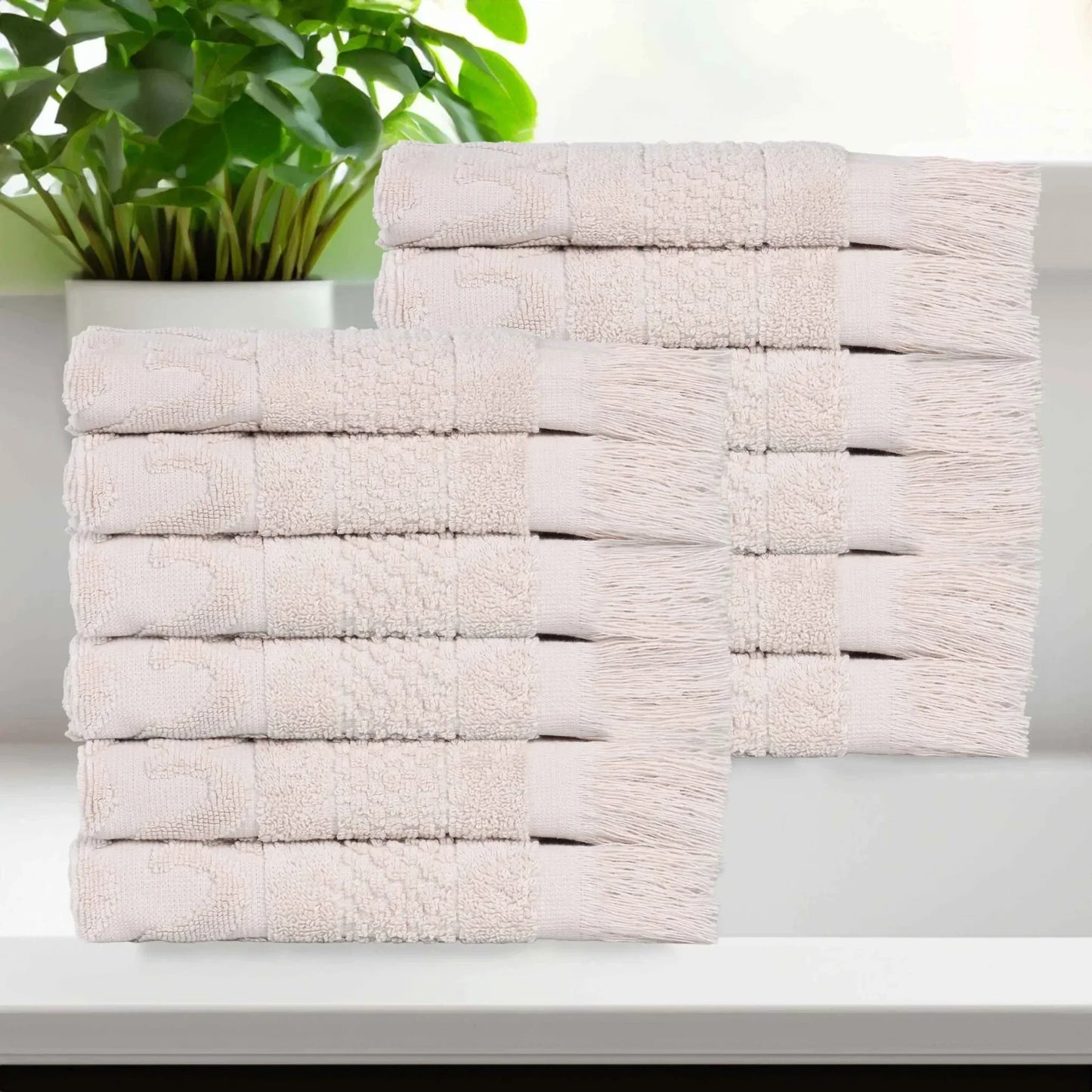 Rolla Cotton Geometric Jacquard Plush Face Towel Washcloth Set of 12