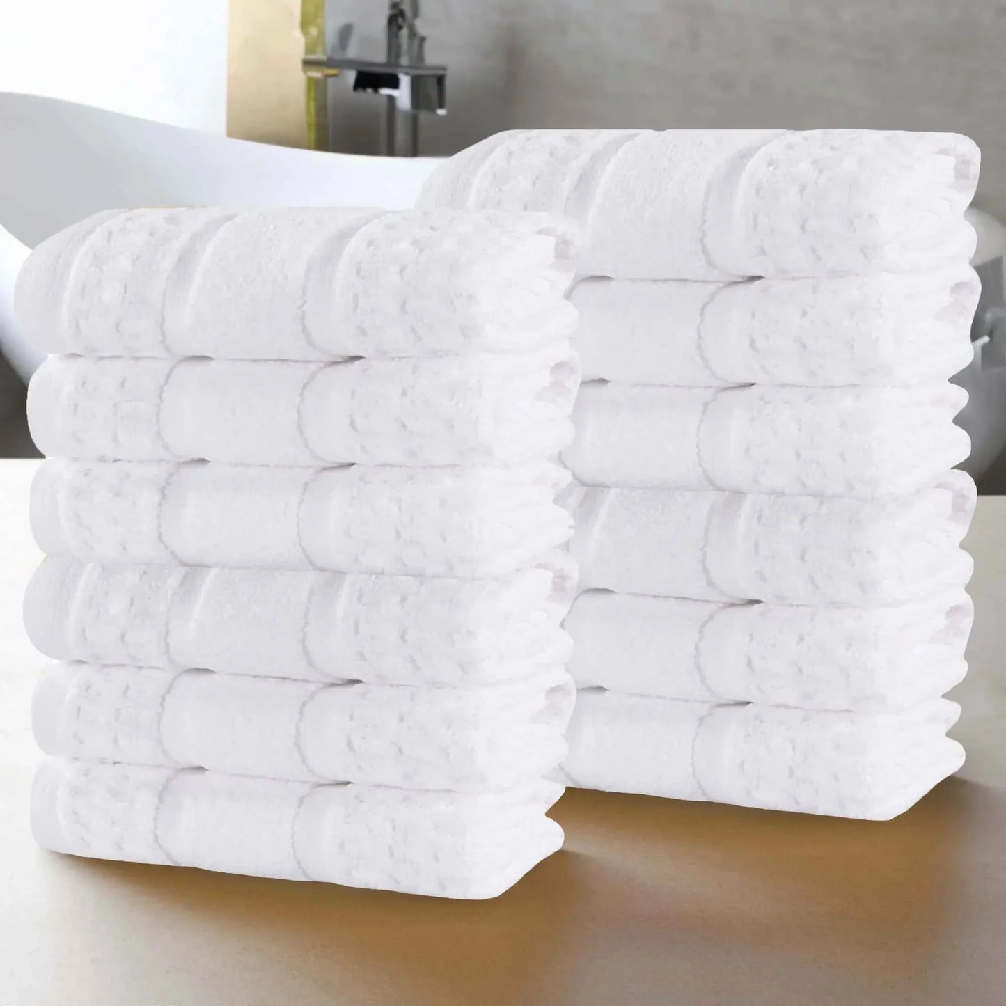 Napa Zero Twist Cotton Solid Waffle Face Towel Washcloth Set of 12