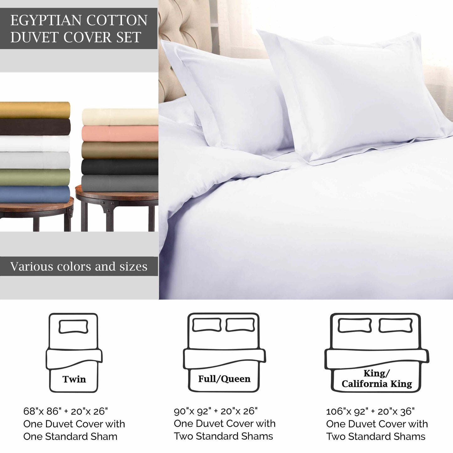 Superior Solid 1500 Thread Count Egyptian Cotton Duvet Cover Set - White