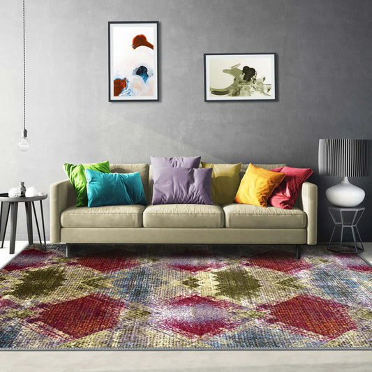 Amarsi Geometric Non-Slip Indoor Washable Area Rug - Gray