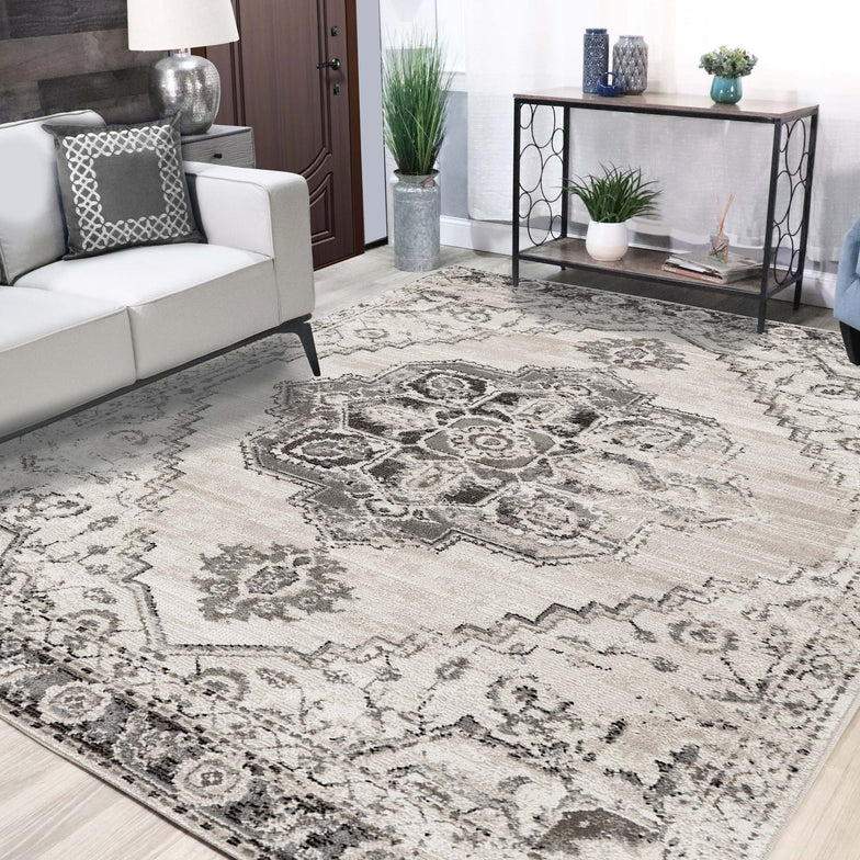 Brinton Vintage Oriental Medallion Indoor Area Rugs or Runner Rug - Slate