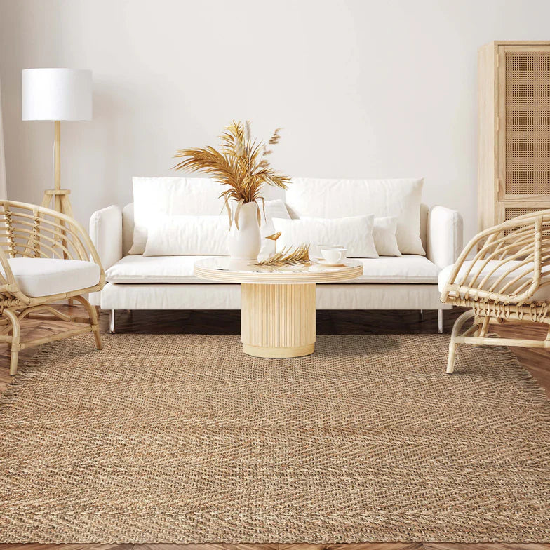 Bohemian Handwoven Natural Braided Jute Reversible Indoor Area Rug - Natural