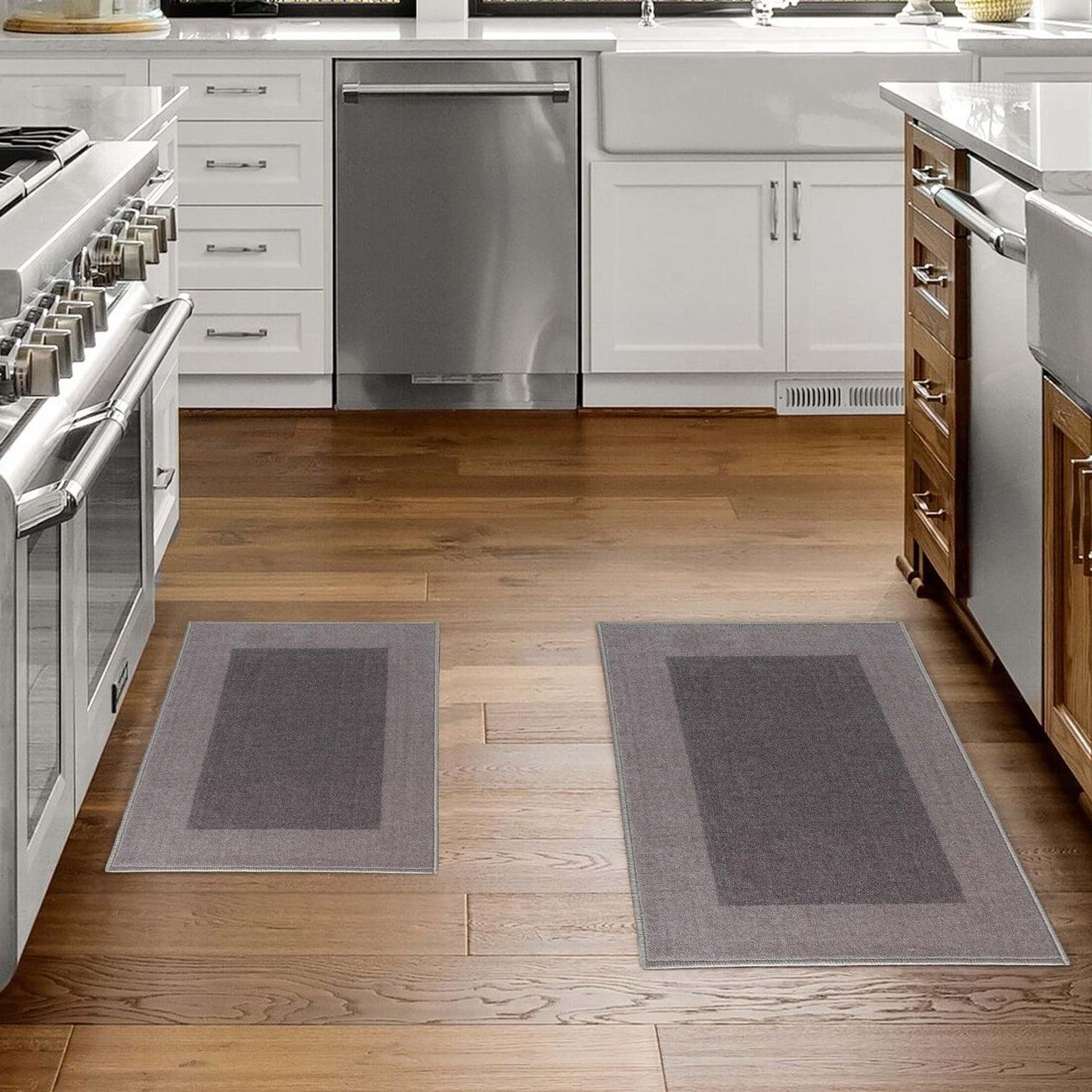 Superior Rome Non-Slip Machine Washable Bath Mat Set - Grey