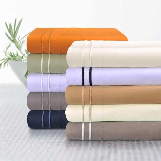 2 Embroidered Line Egyptian Cotton 2-Piece Pillowcase Set - Pumpkin