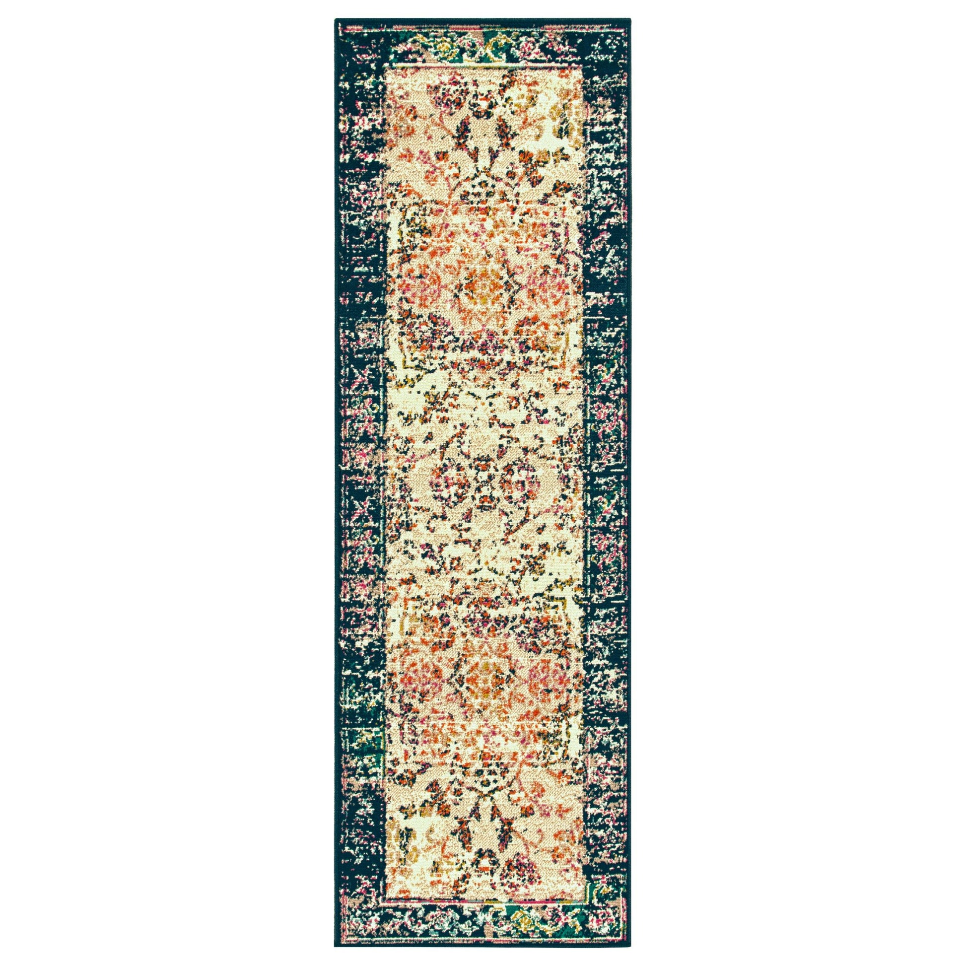 Superior Sorelle Distressed Floral Medallion Area Rug - Ivory