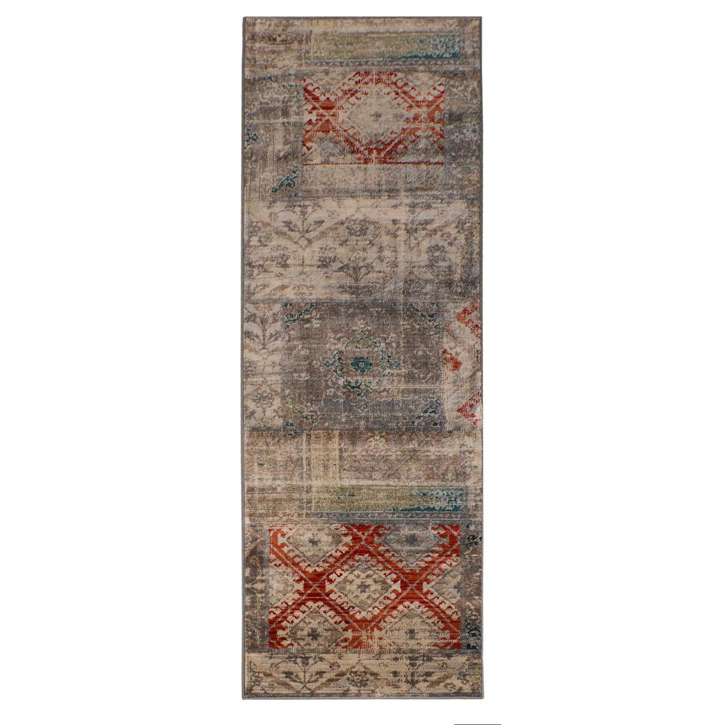 Superior Distressed Patchwork Medallion Lattice Area Rug Or Runner Or Door Mat - Grey