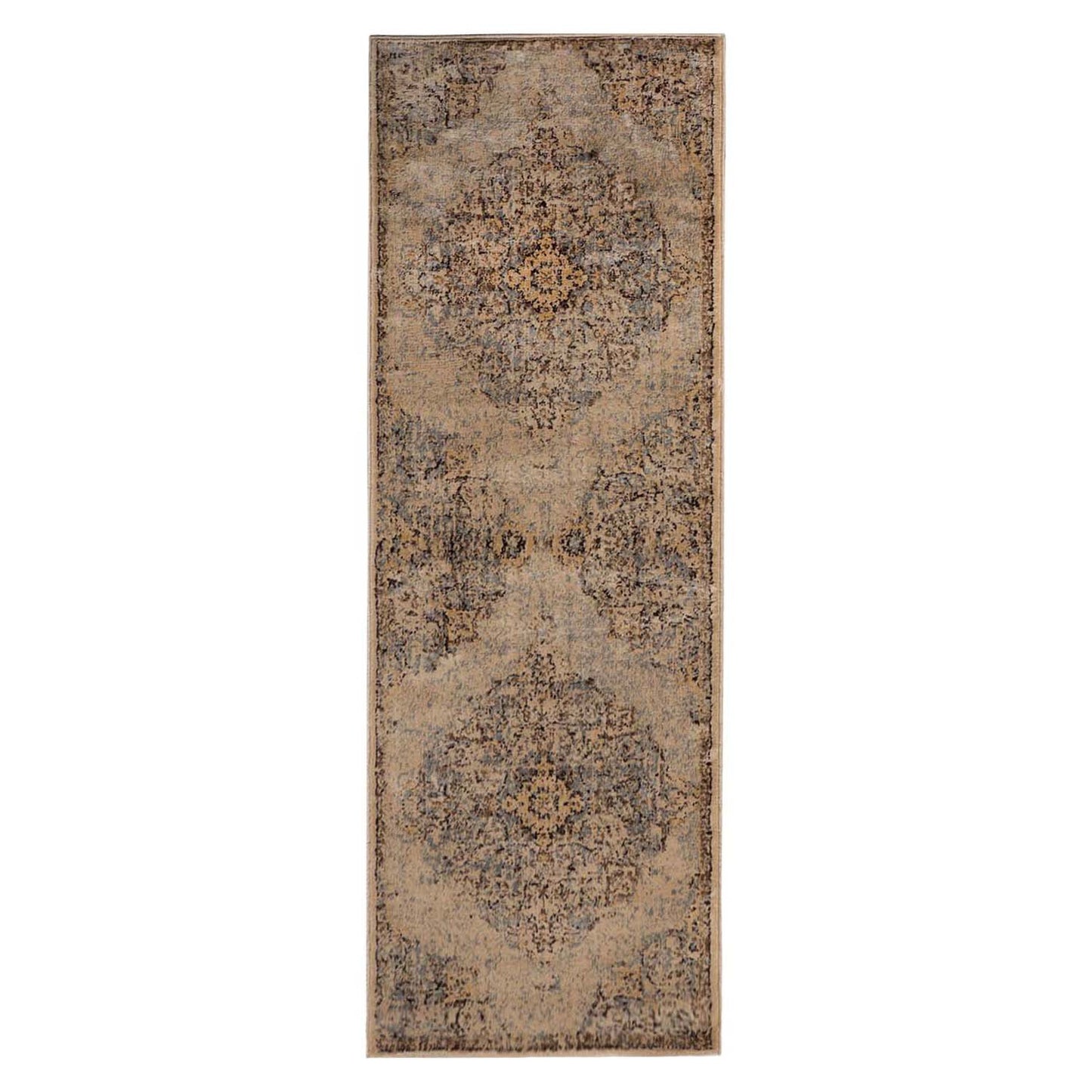 Superior Distressed Traditional Medallion Damask Area Rug Or Runner Or Door Mat - Ivory/Grey