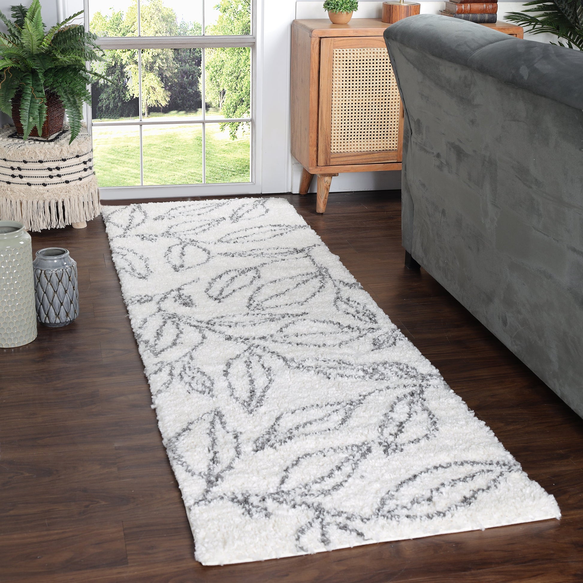 Superior Botanical Indoor Plush Shag Transitional Area Rug - Cream-Black