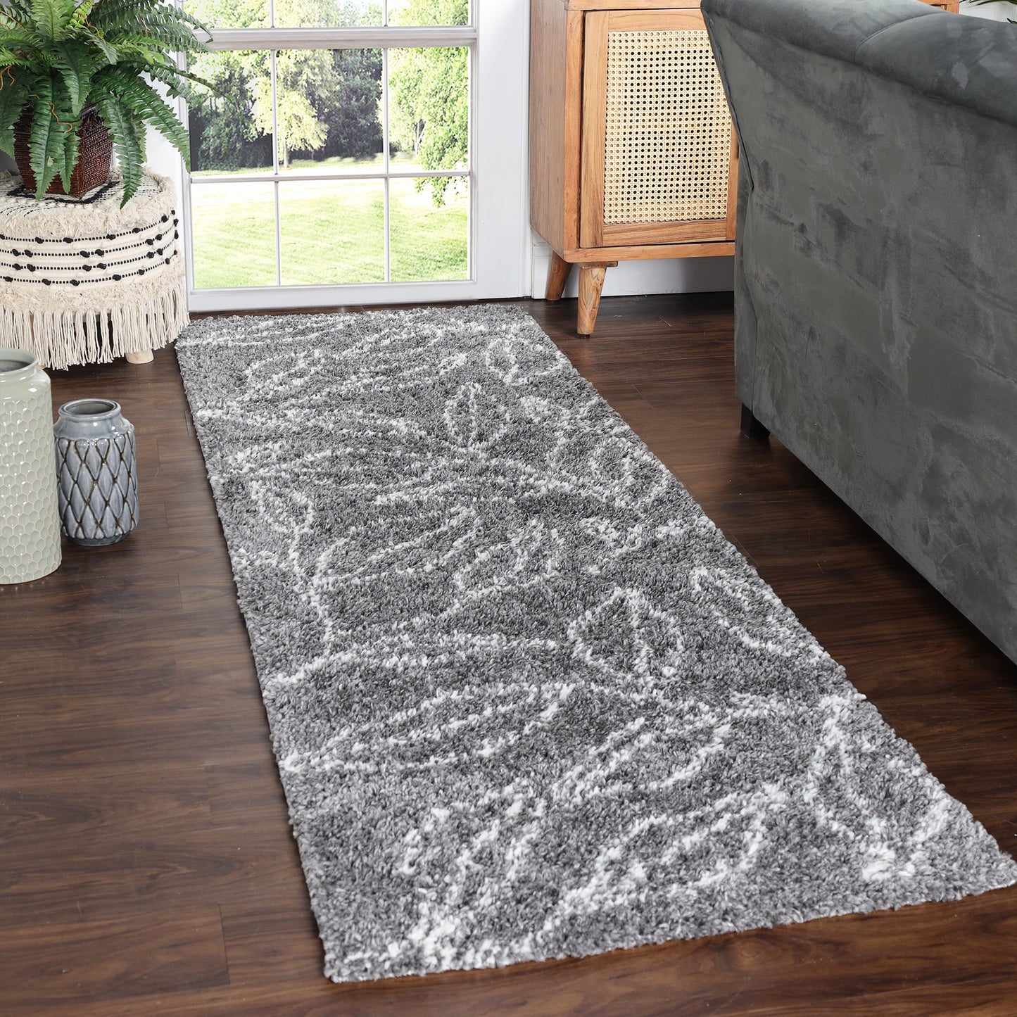 Superior Botanical Indoor Plush Shag Transitional Area Rug - Cream- Grey