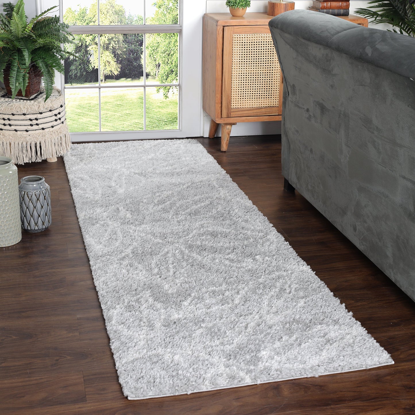 Superior Botanical Indoor Plush Shag Transitional Area Rug - Cream-Grey