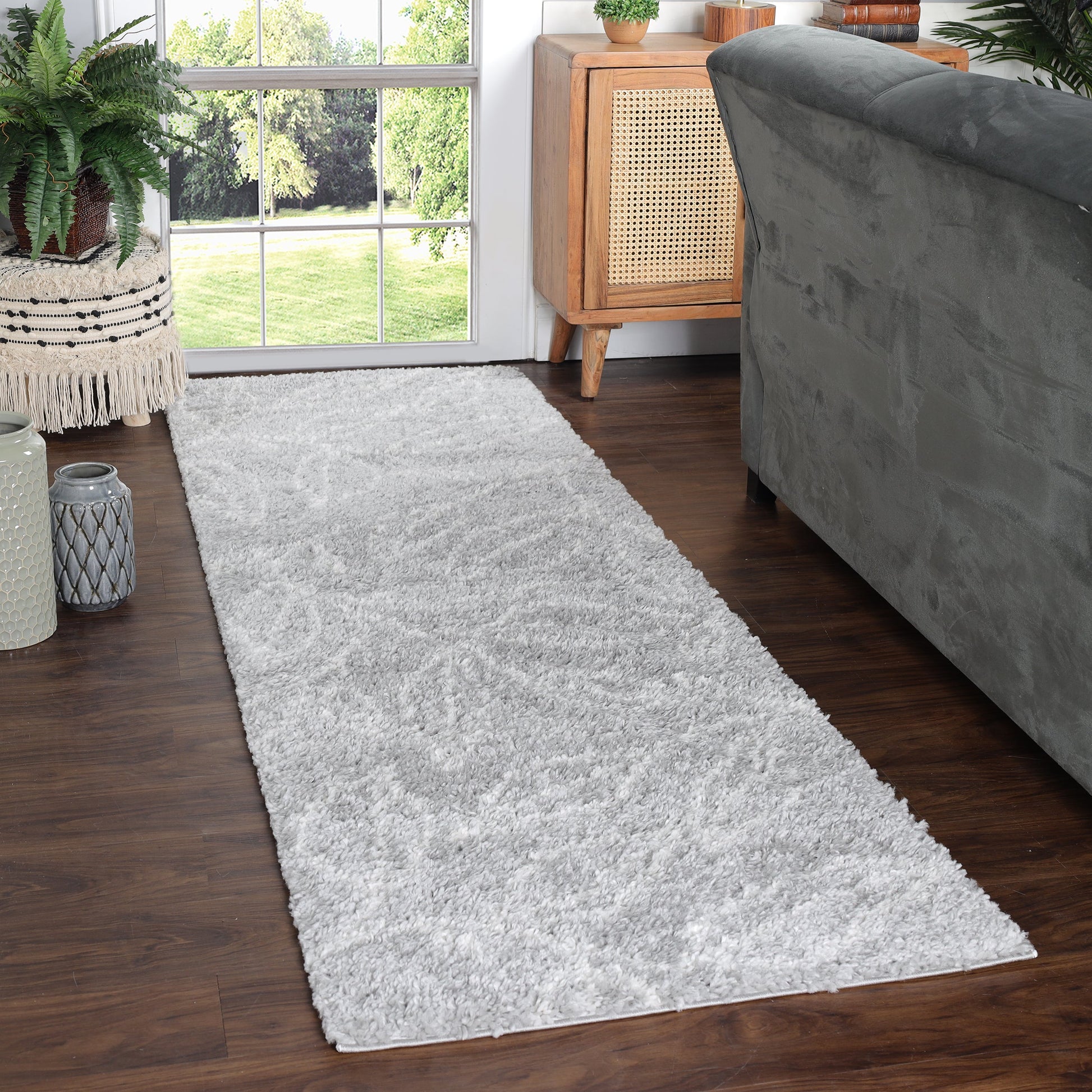 Superior Botanical Indoor Plush Shag Transitional Area Rug - Cream-Grey