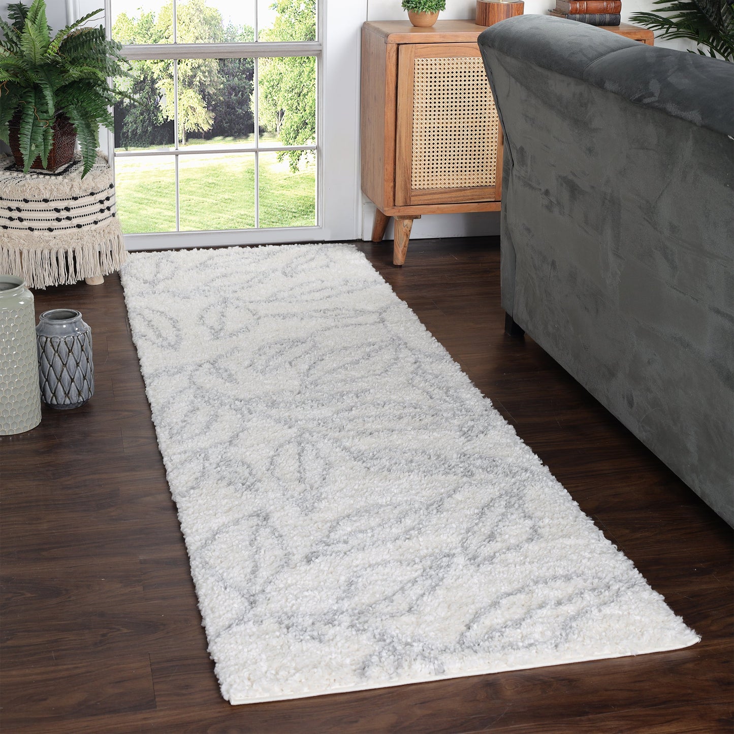 Superior Botanical Indoor Plush Shag Transitional Area Rug - Grey-Cream