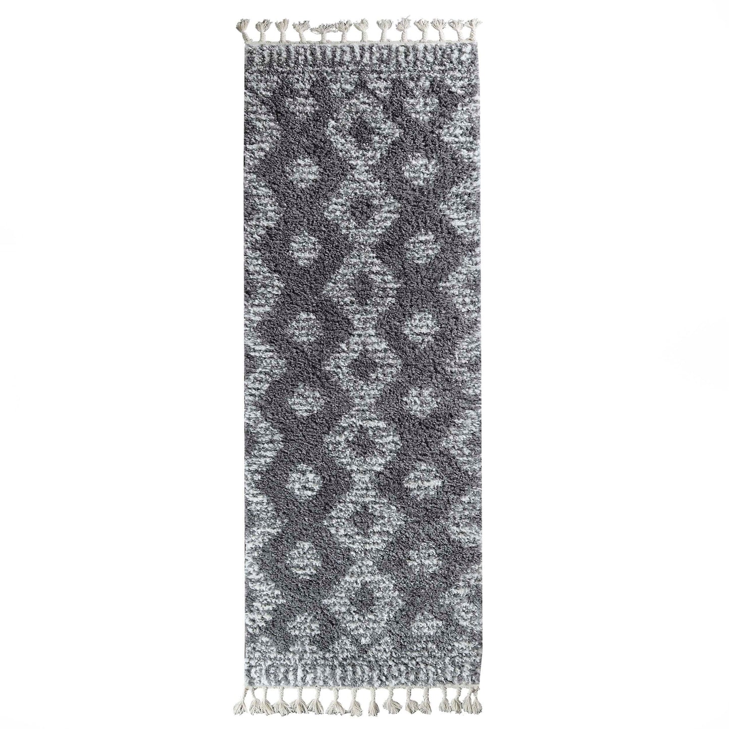 Superior Bohemian Geometric Indoor Plush Shag Area Rug with Tassels - Cream-Black