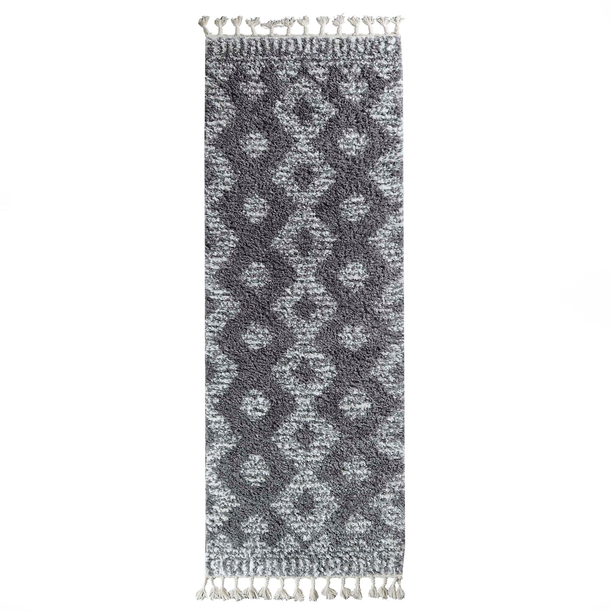 Superior Bohemian Geometric Indoor Plush Shag Area Rug with Tassels - Cream-Black