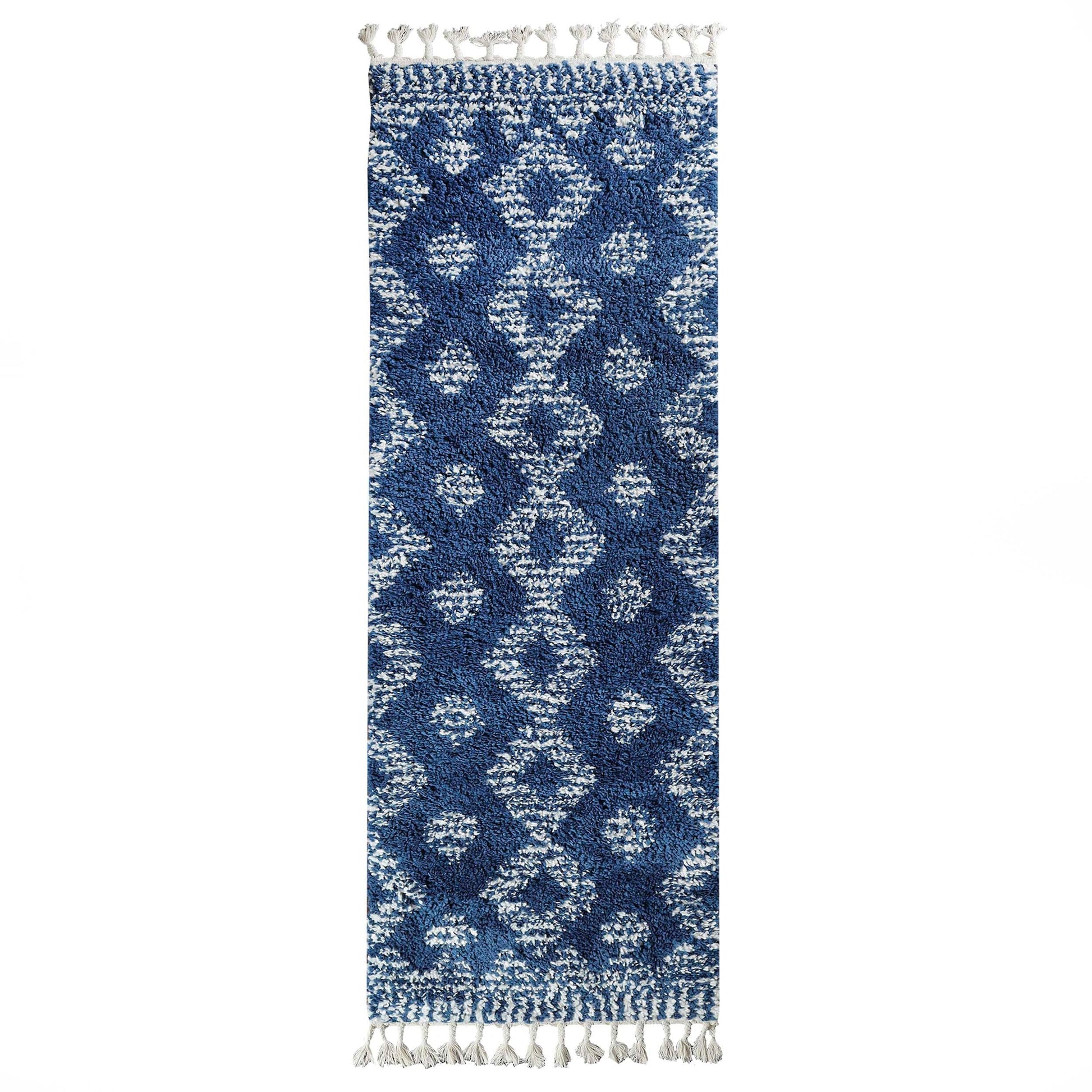 Superior Bohemian Geometric Indoor Plush Shag Area Rug with Tassels - Cream-Blue