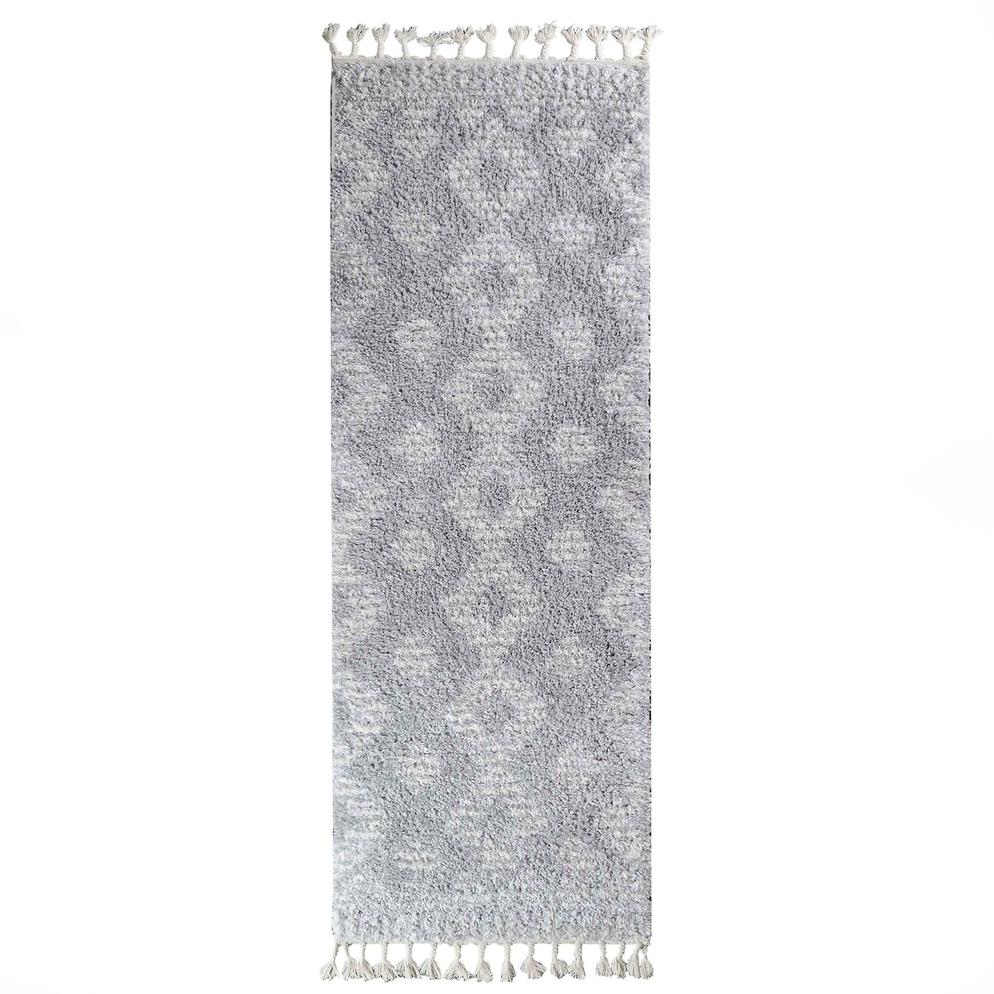 Superior Bohemian Geometric Indoor Plush Shag Area Rug with Tassels - Cream-Grey
