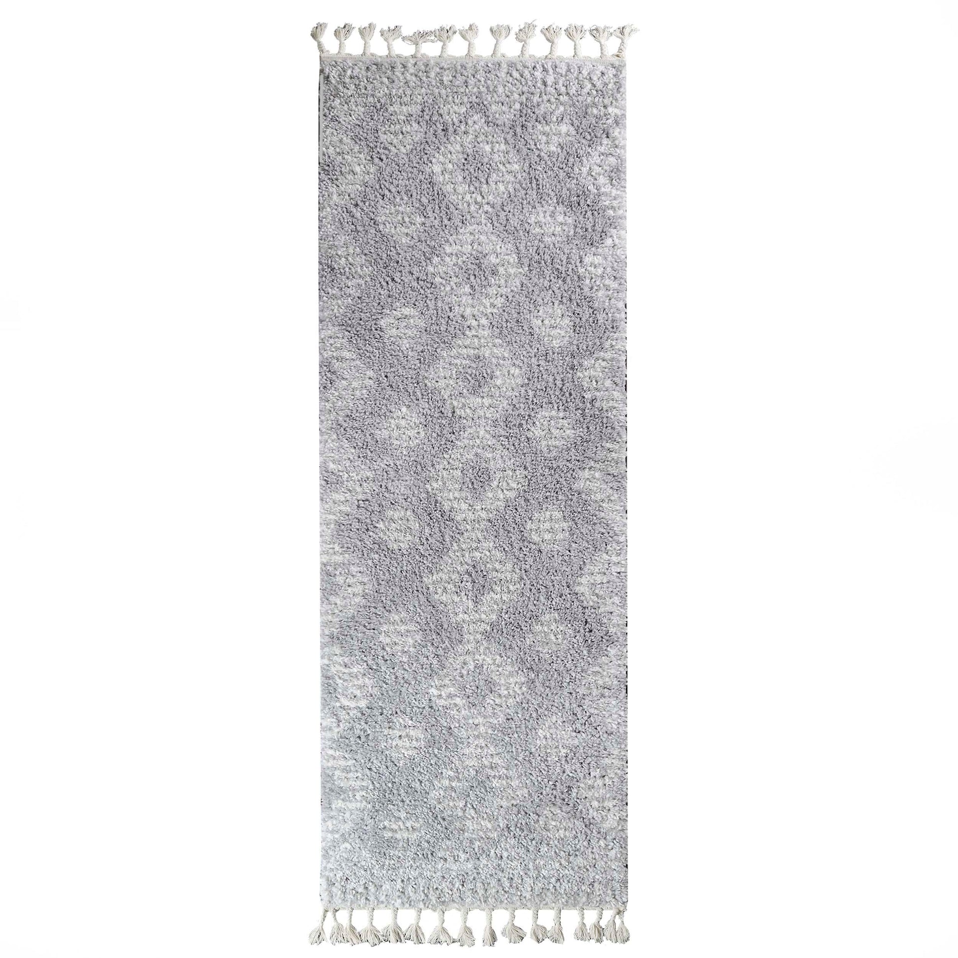 Superior Bohemian Geometric Indoor Plush Shag Area Rug with Tassels - Cream-Grey
