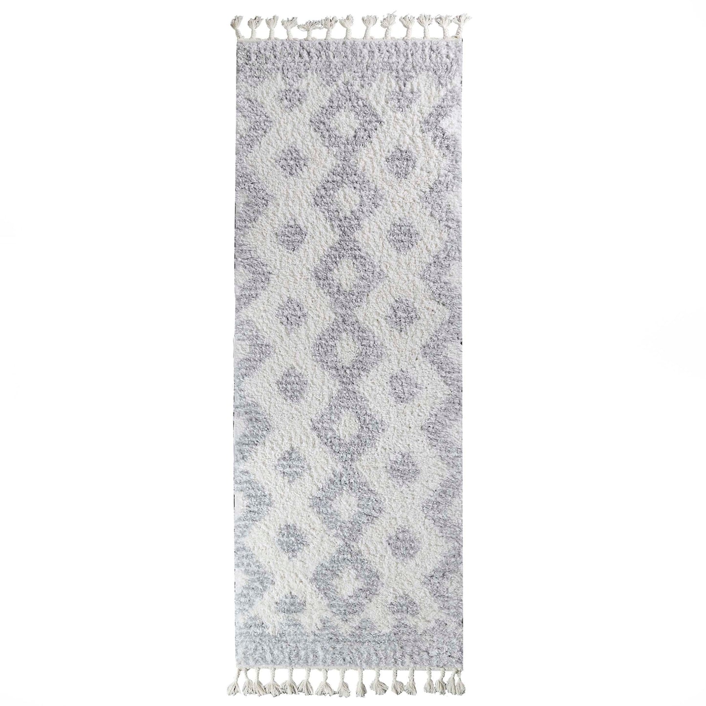 Superior Bohemian Geometric Indoor Plush Shag Area Rug with Tassels - Grey-Cream