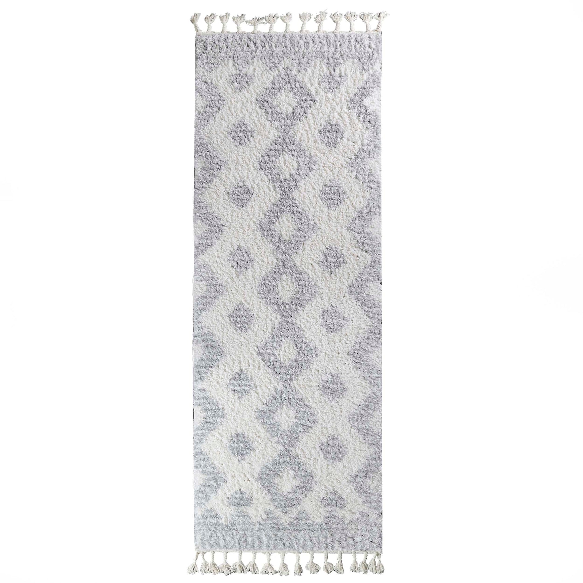 Superior Bohemian Geometric Indoor Plush Shag Area Rug with Tassels - Grey-Cream