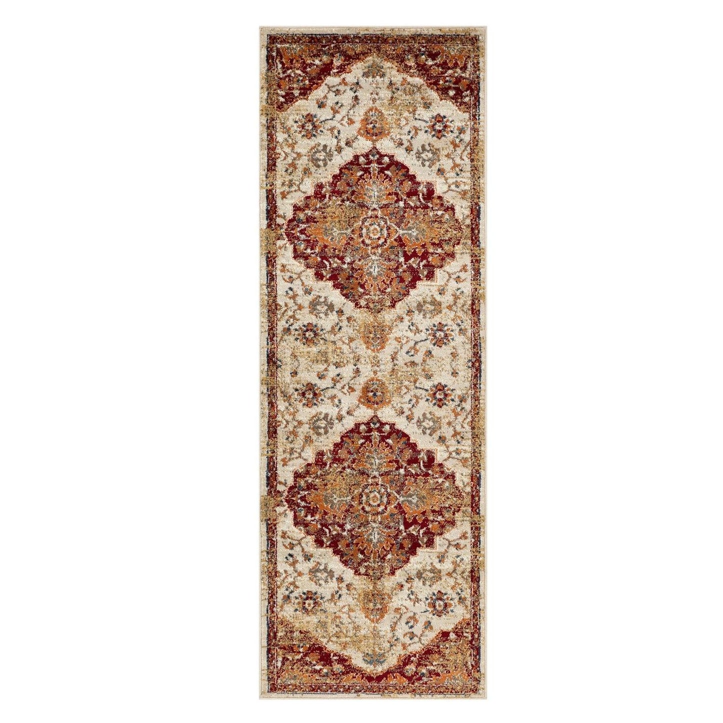 Superior Abena Traditional Medallion Indoor Area Rug or Runner - Rust-Cream