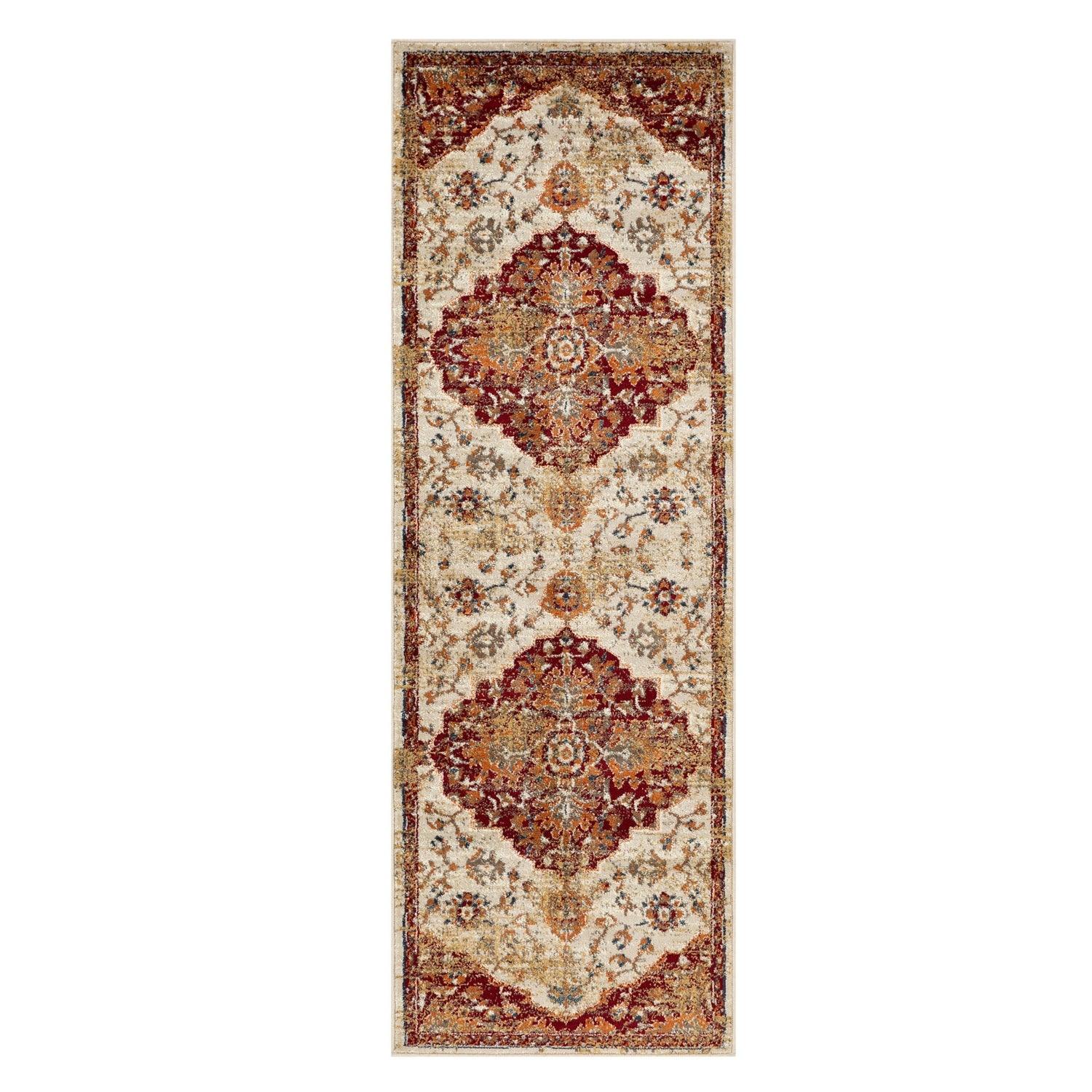 Superior Abena Traditional Medallion Indoor Area Rug or Runner - Rust-Cream