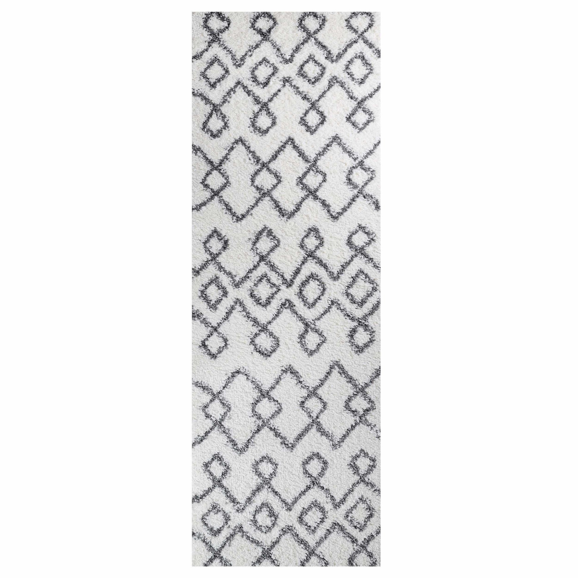 Superior Boho Geometric Diamonds Indoor Plush Shag Area Rug -  Black-Cream