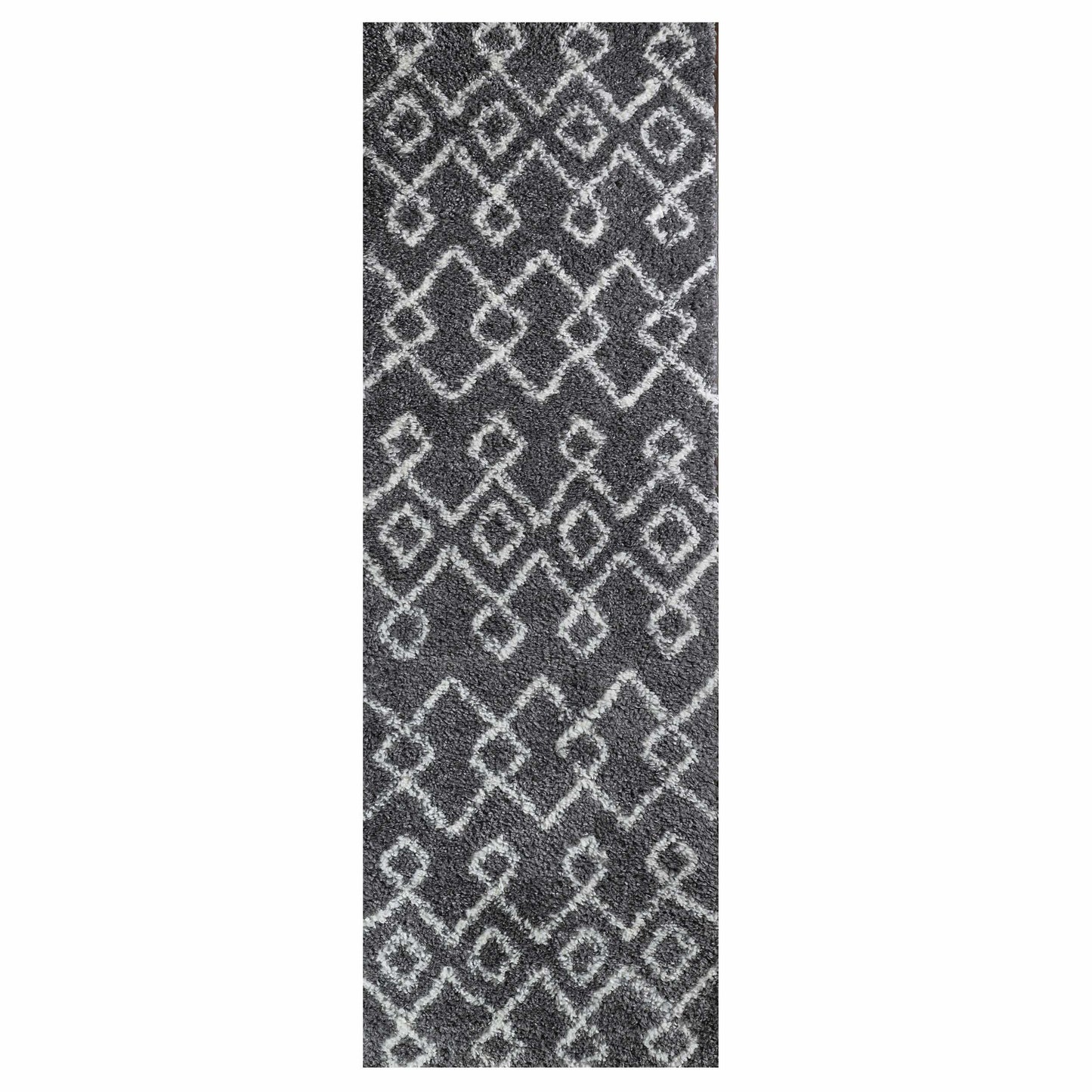 Superior Boho Geometric Diamonds Indoor Plush Shag Area Rug -  Cream-Black