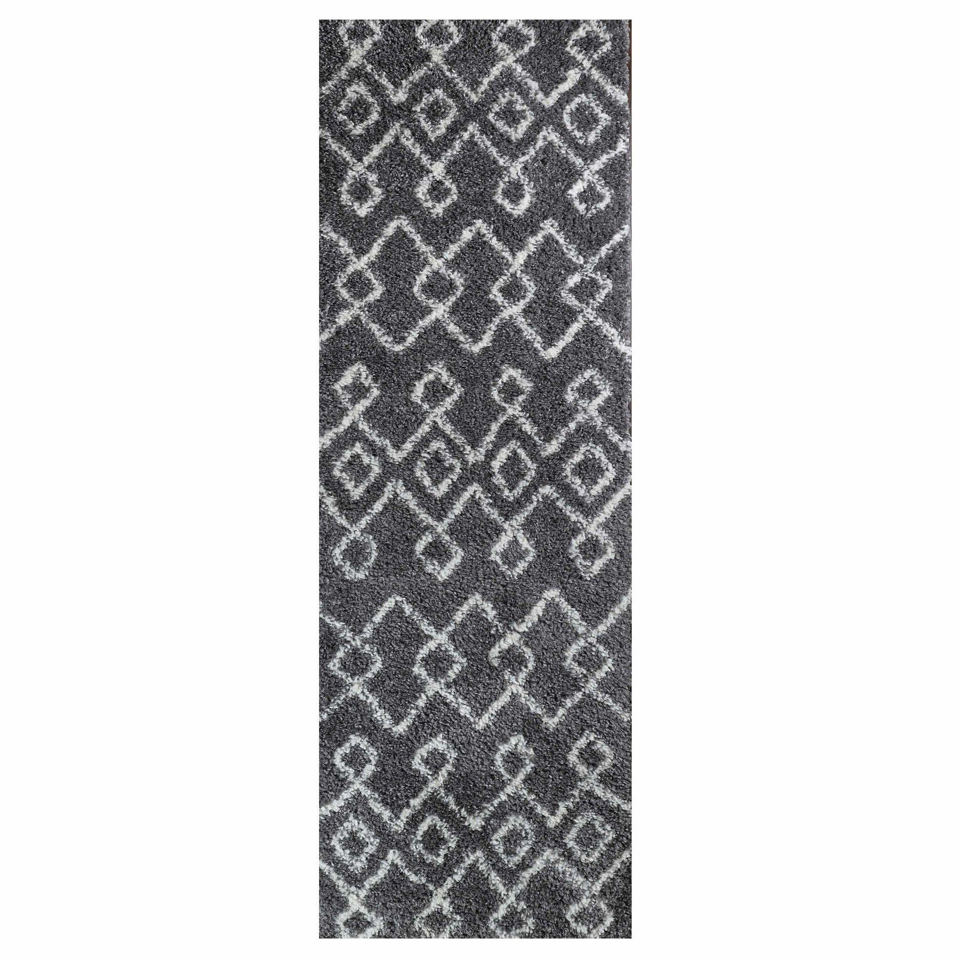Superior Boho Geometric Diamonds Indoor Plush Shag Area Rug -  Cream-Black