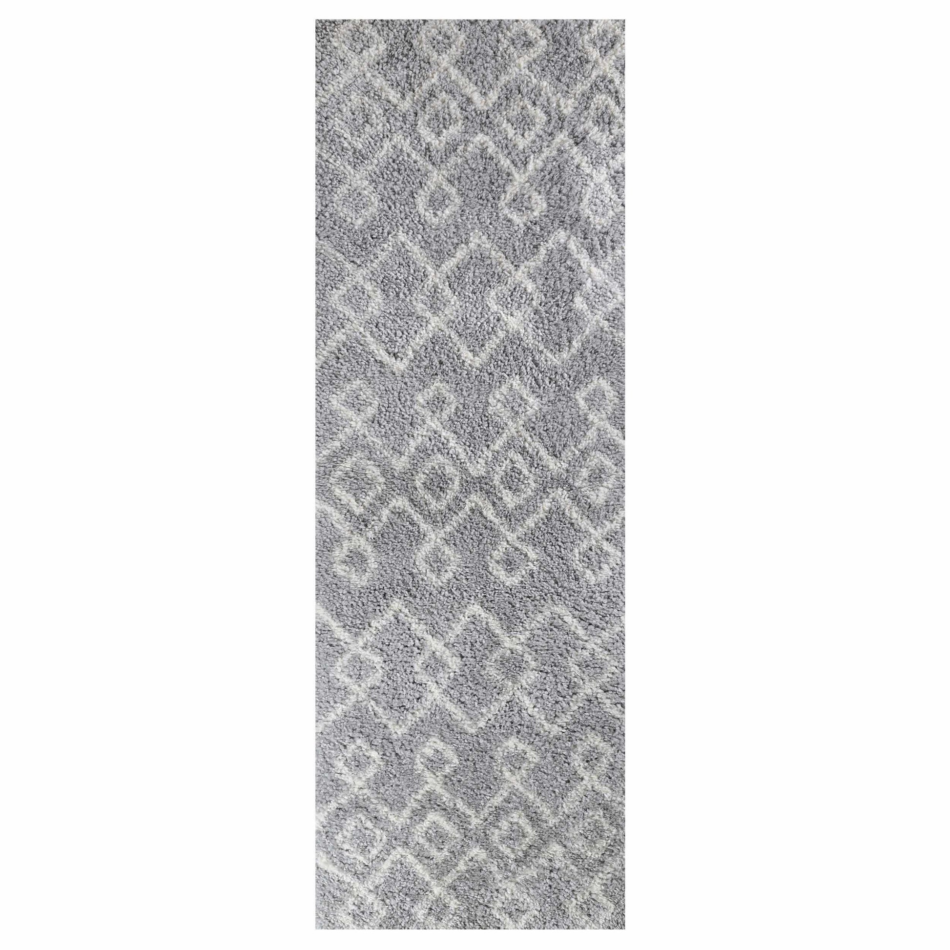 Superior Boho Geometric Diamonds Indoor Plush Shag Area Rug -  Cream-Grey