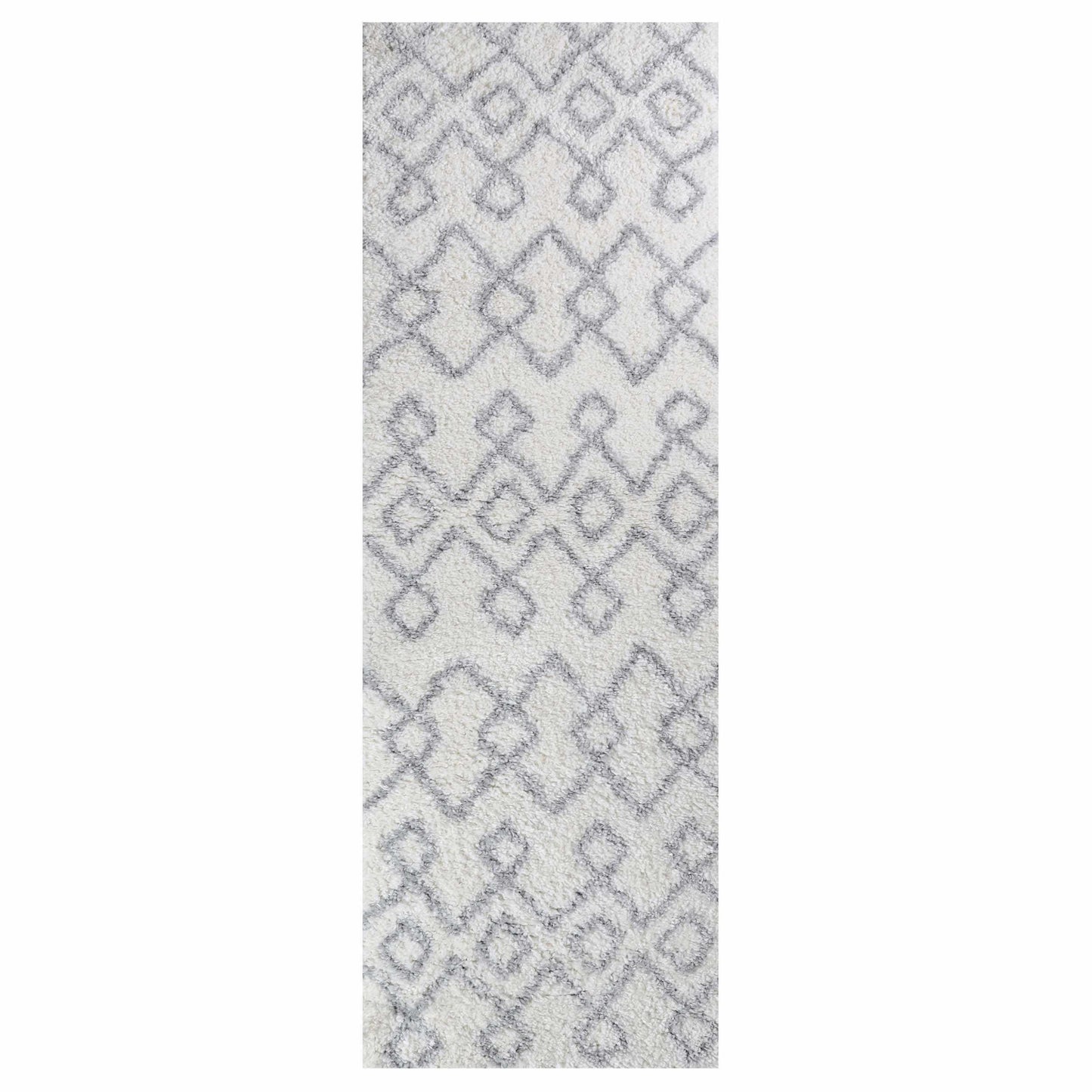 Superior Boho Geometric Diamonds Indoor Plush Shag Area Rug - Grey-Cream