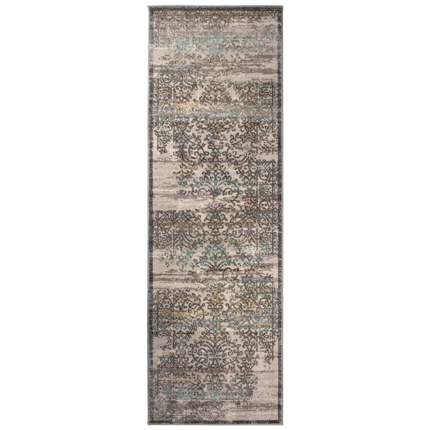 Superior Astrid Floral Filigree Faux Distressed Area or Runner Rug - Grey