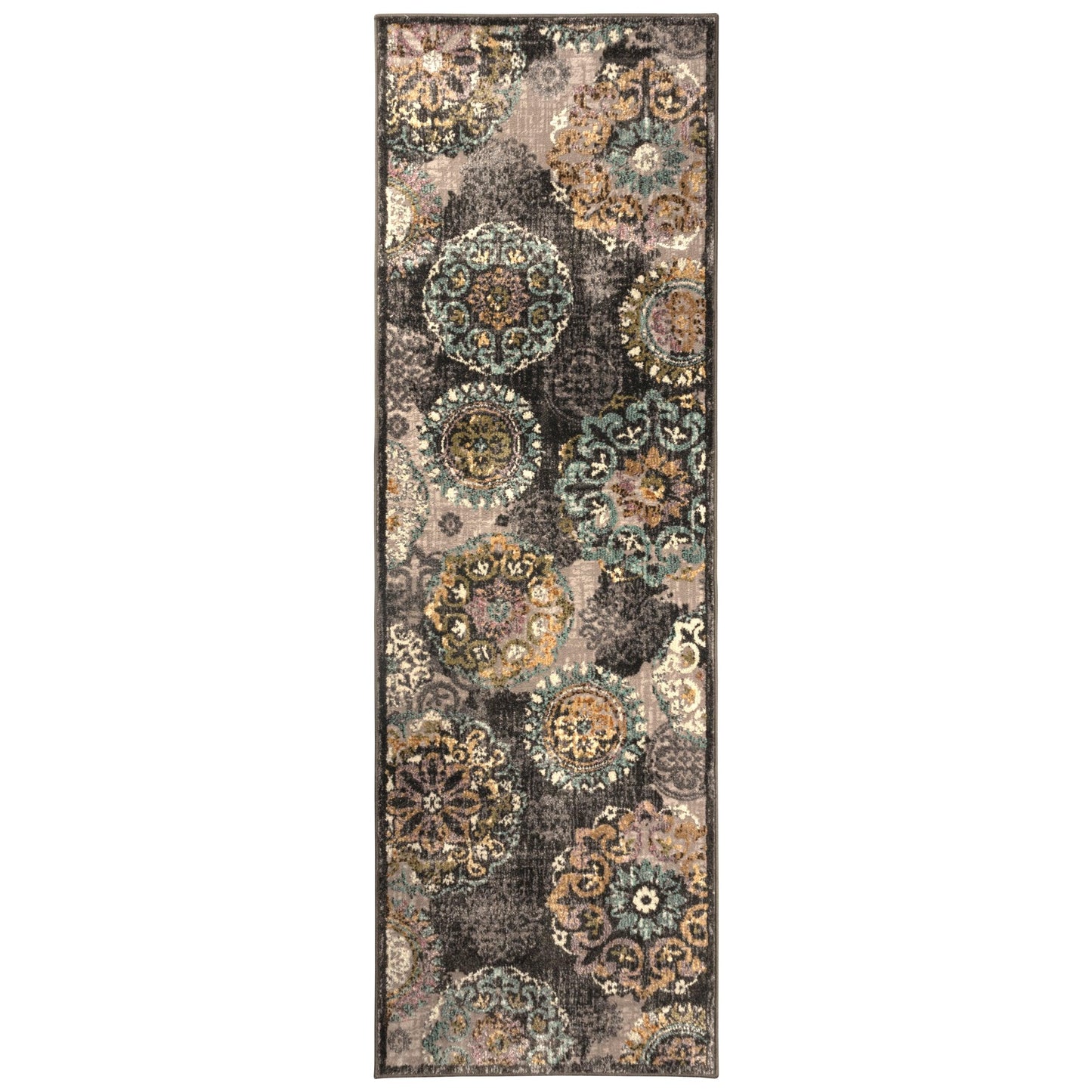 Superior Ceyone Distressed Floral Medallion Area Rug - Charcoal